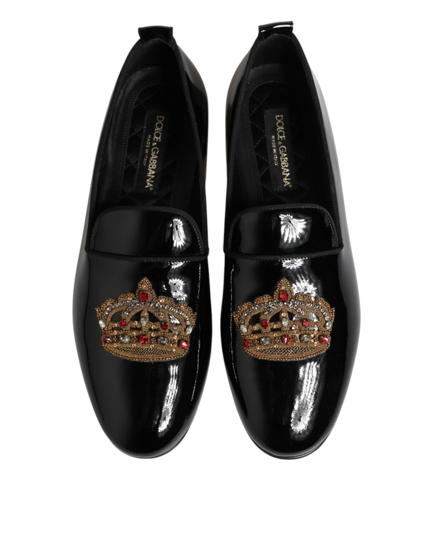Dolce & Gabbana Schwarze Leder-Loafer mit goldener Krone für Herren