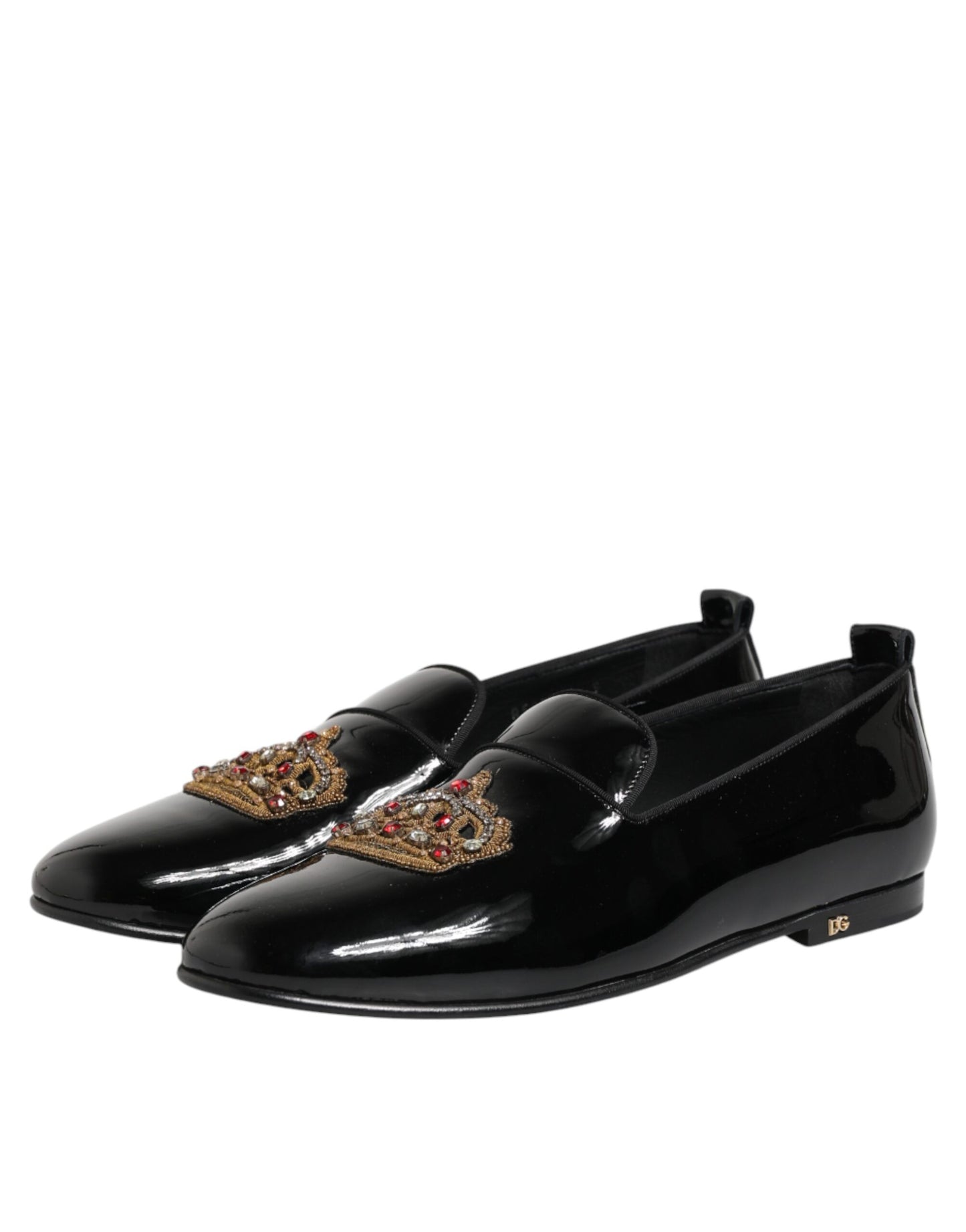 Dolce & Gabbana Schwarze Leder-Loafer mit goldener Krone für Herren