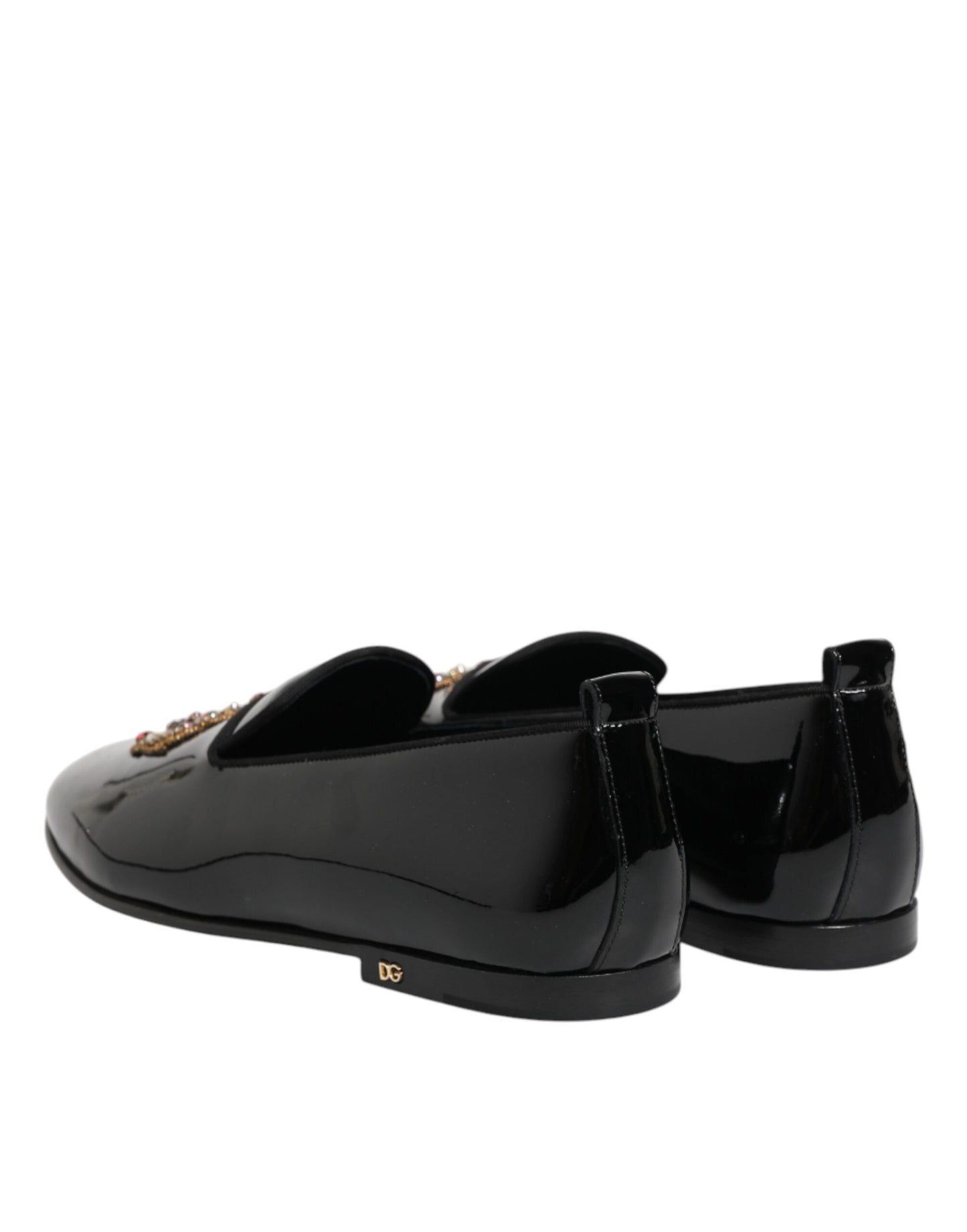 Dolce & Gabbana Schwarze Leder-Loafer mit goldener Krone für Herren