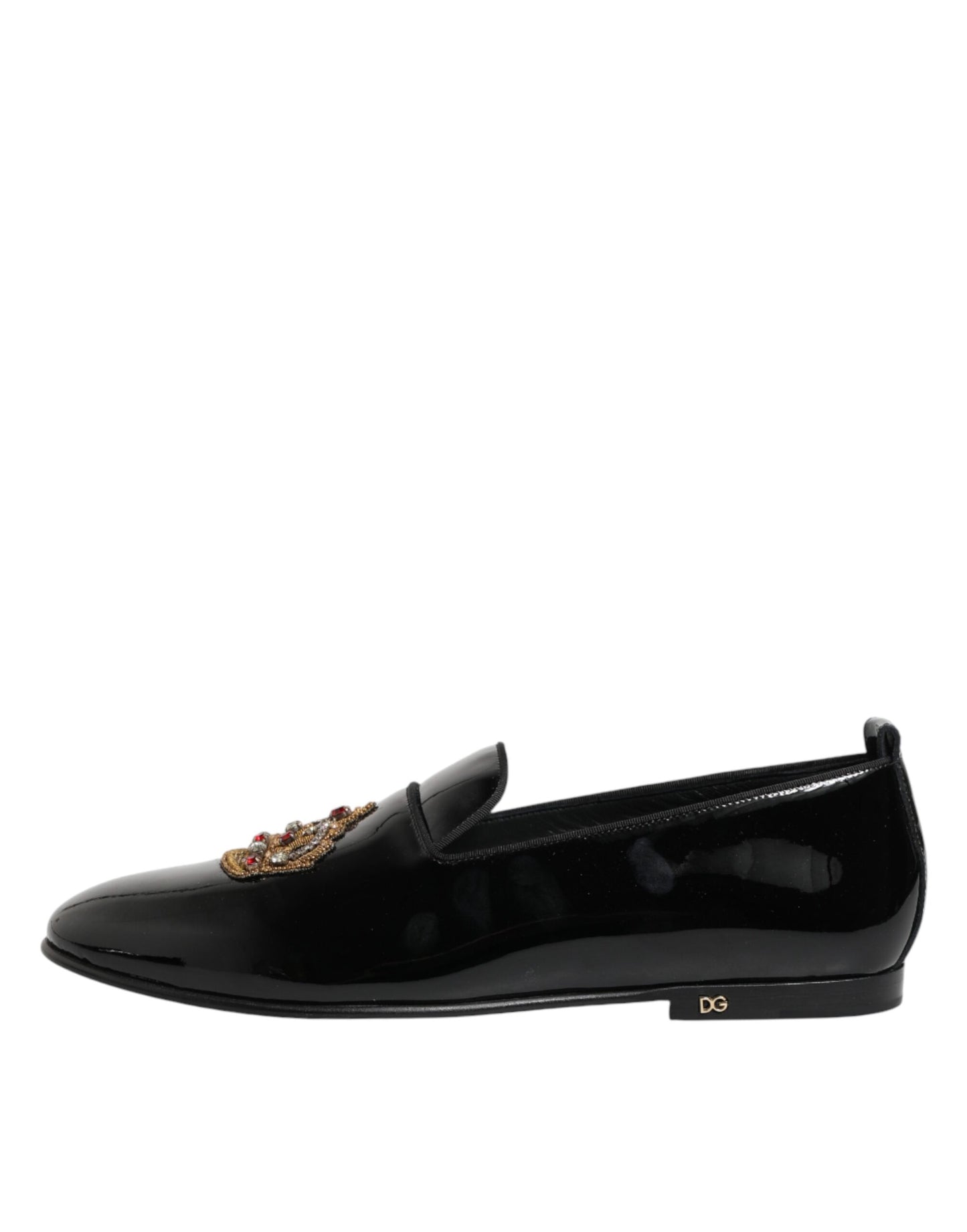 Dolce & Gabbana Schwarze Leder-Loafer mit goldener Krone für Herren
