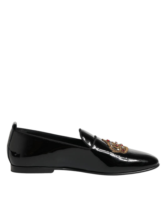 Dolce & Gabbana Schwarze Leder-Loafer mit goldener Krone für Herren