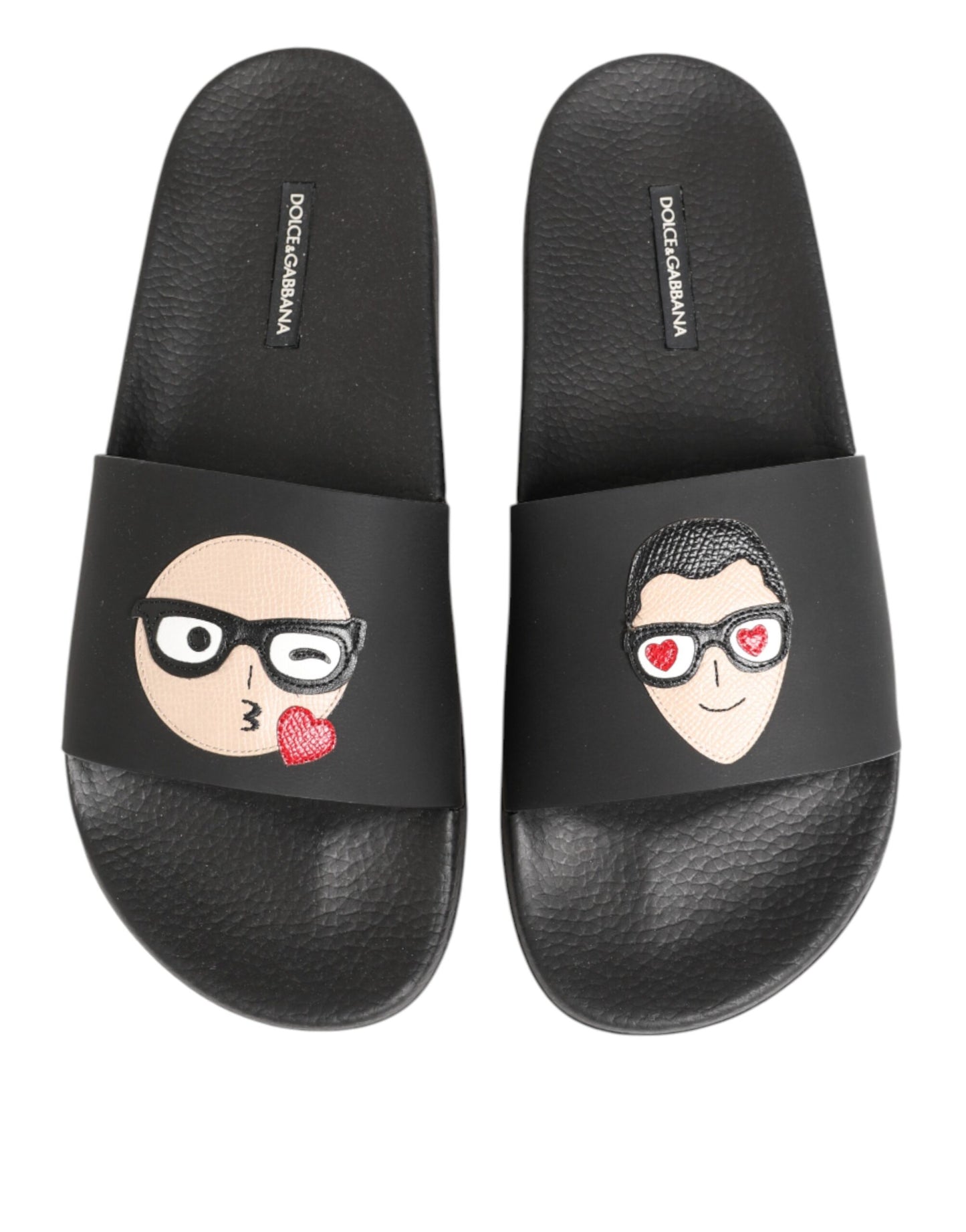 Dolce & Gabbana Schwarze Leder-Slides Sandalen Strandschuhe