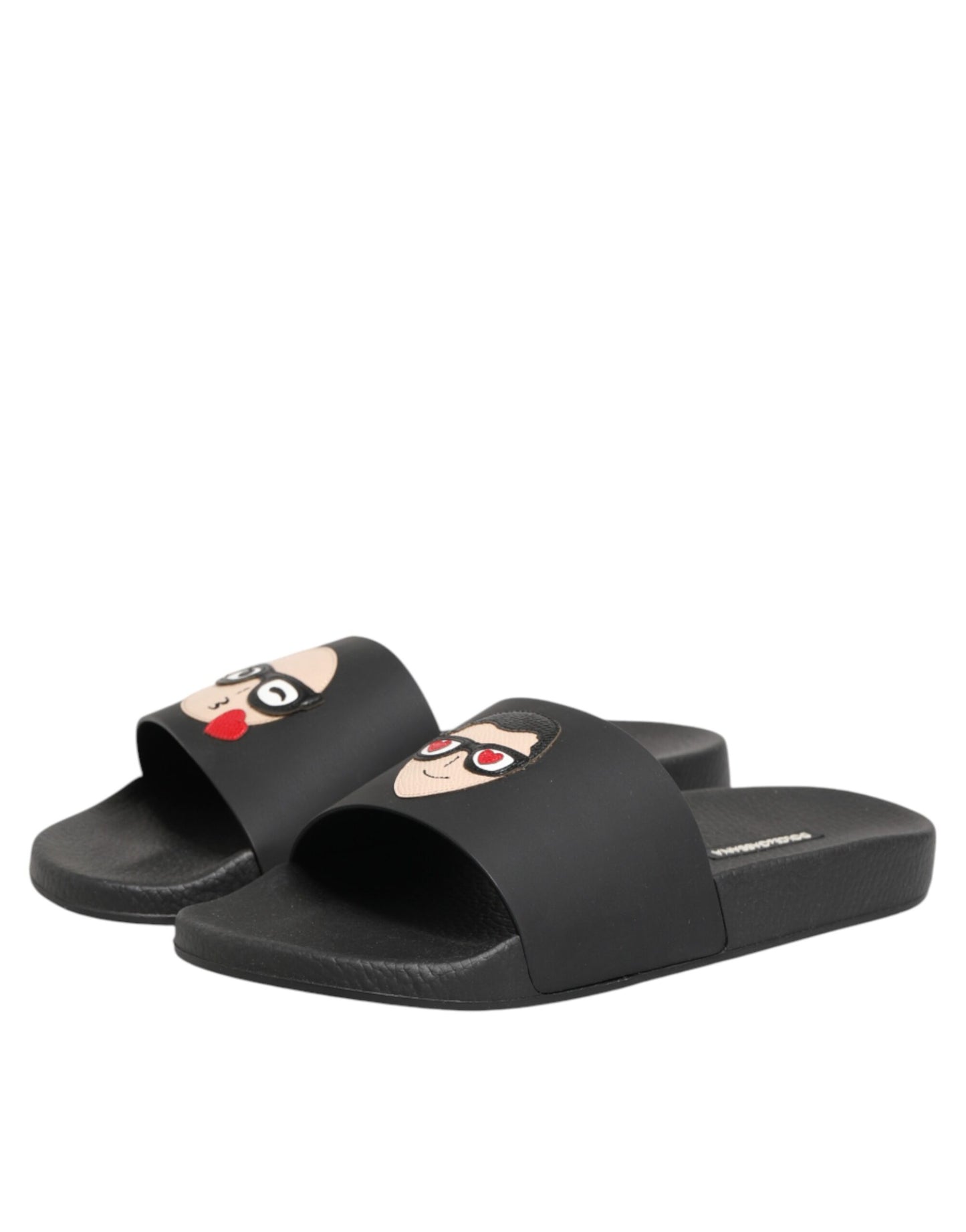 Dolce & Gabbana Schwarze Leder-Slides Sandalen Strandschuhe