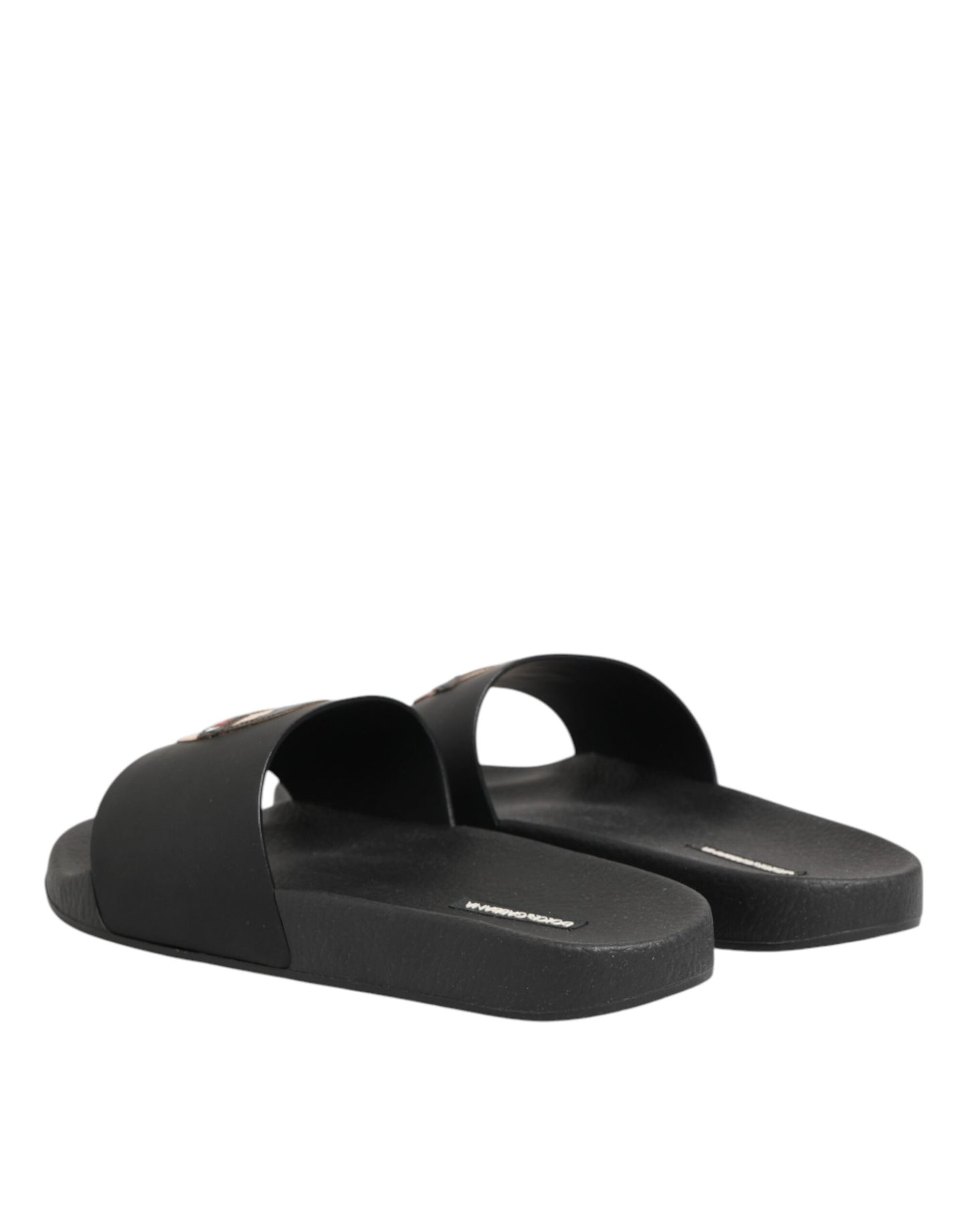 Dolce & Gabbana Schwarze Leder-Slides Sandalen Strandschuhe