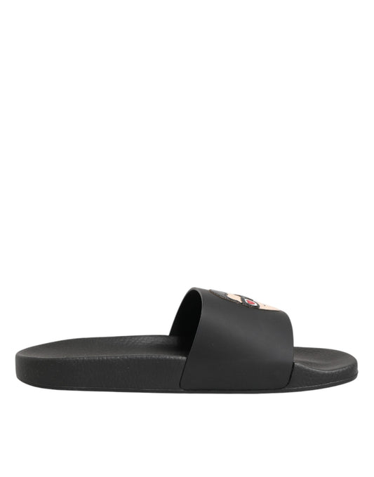 Dolce & Gabbana Schwarze Leder-Slides Sandalen Strandschuhe