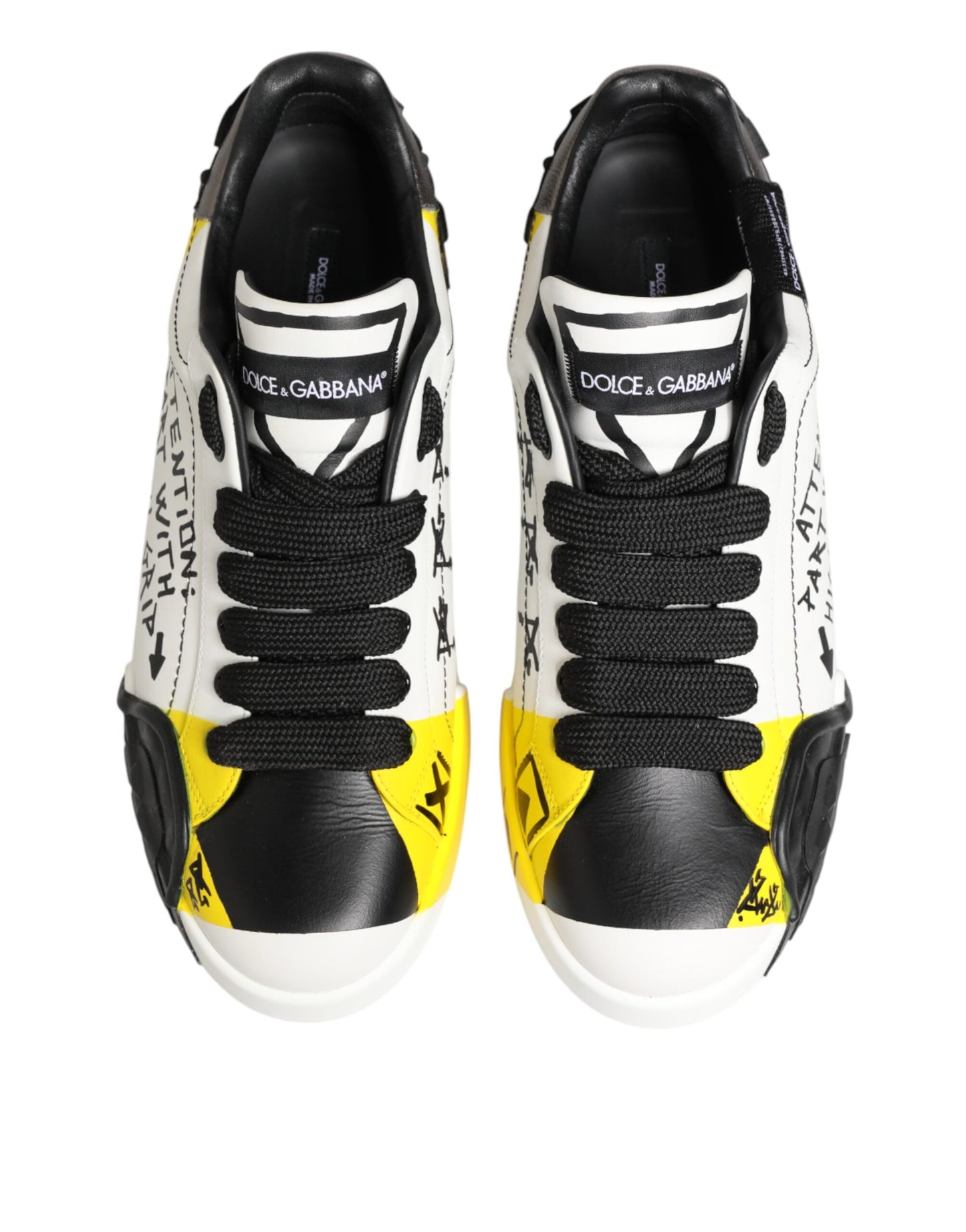 Dolce & Gabbana Mehrfarbige Leder-Graffiti-Sneakers mit niedrigem Schaft