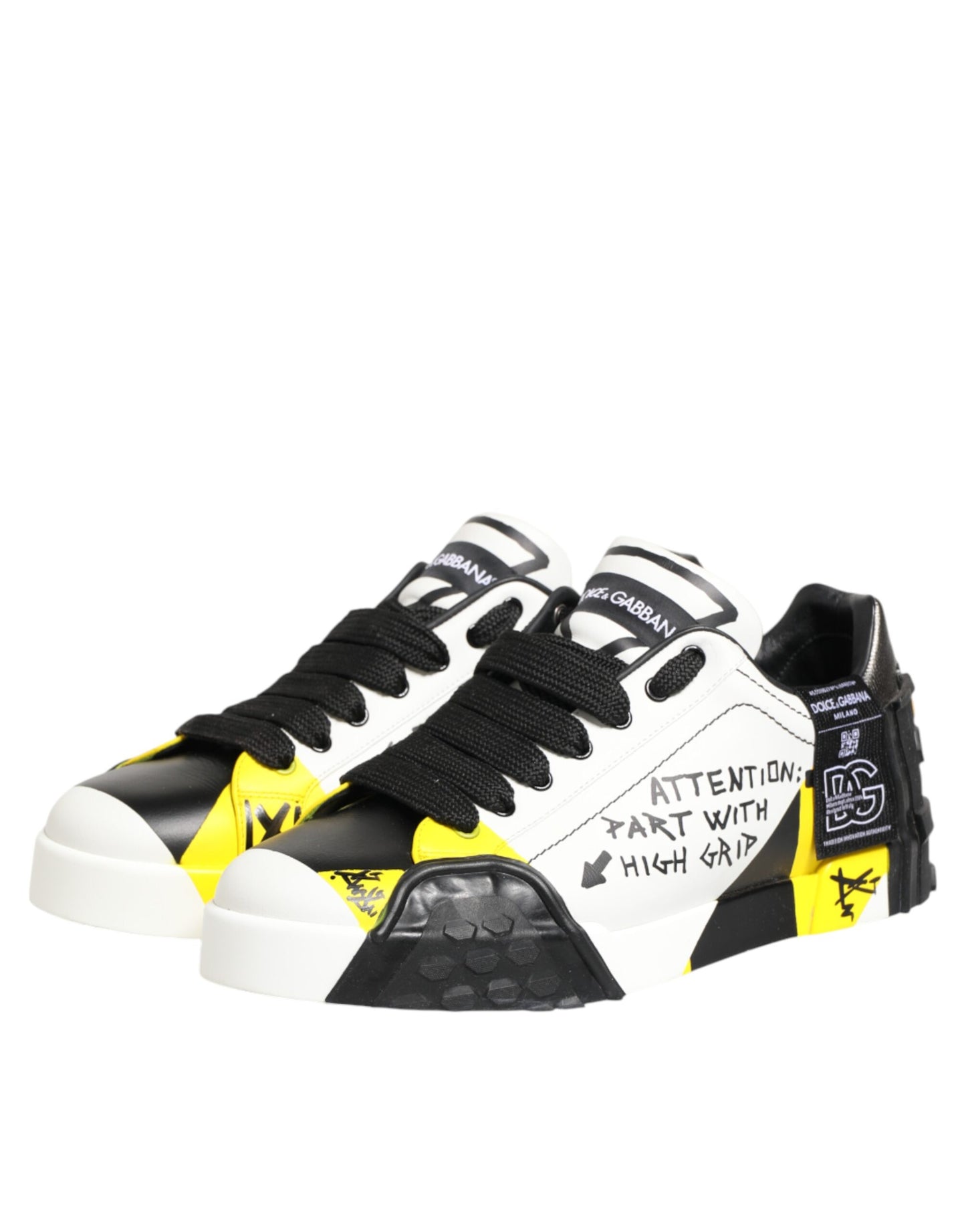 Dolce & Gabbana Mehrfarbige Leder-Graffiti-Sneakers mit niedrigem Schaft