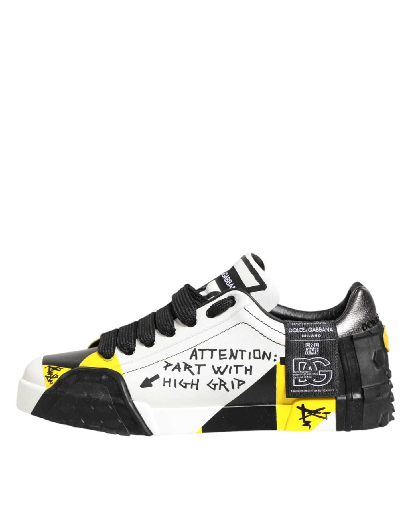 Dolce & Gabbana Mehrfarbige Leder-Graffiti-Sneakers mit niedrigem Schaft