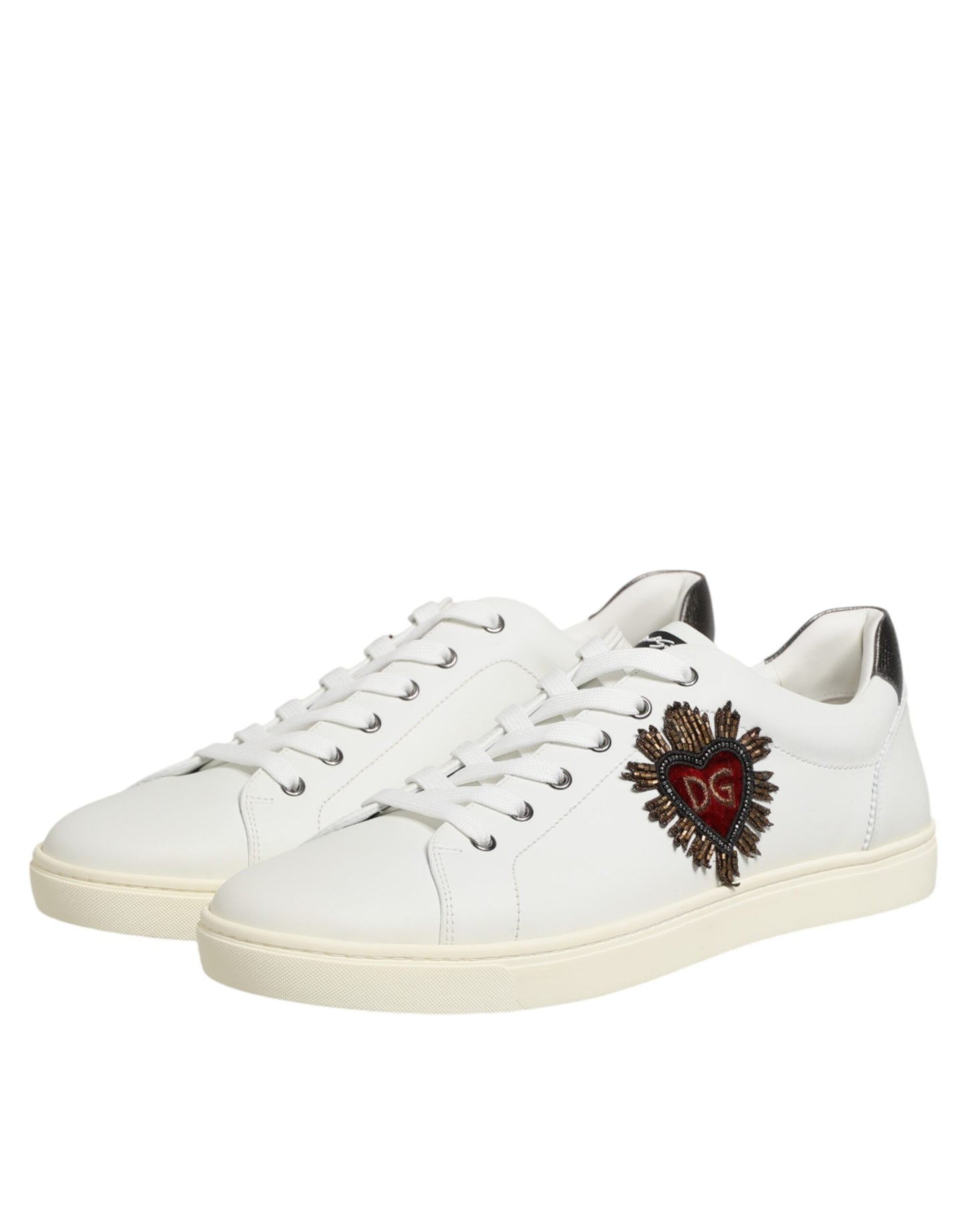 Dolce & Gabbana Weiße Sneakers aus Leder mit Herz-Applikation