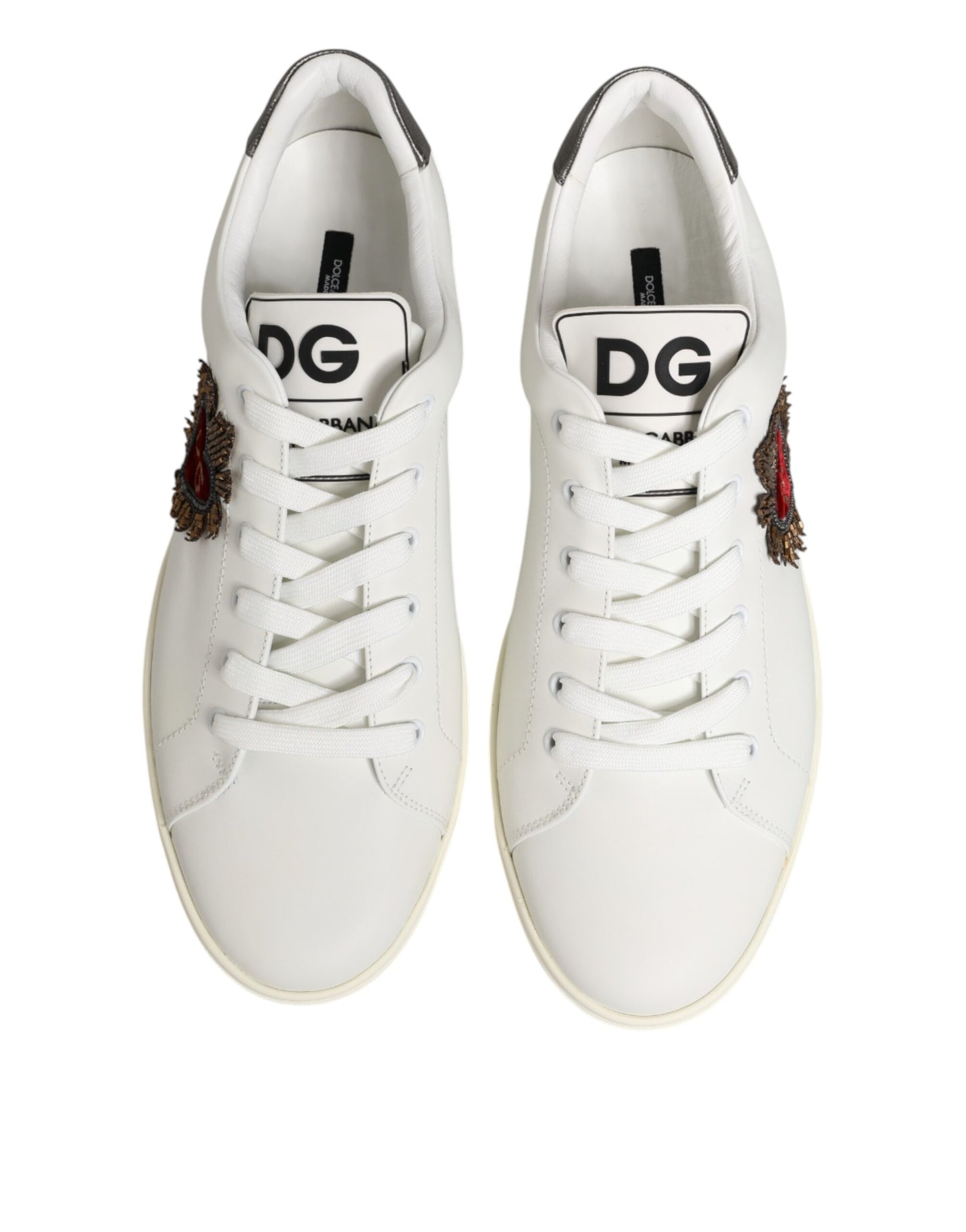 Dolce & Gabbana Weiße Leder-Sneaker mit Herz-Applikation