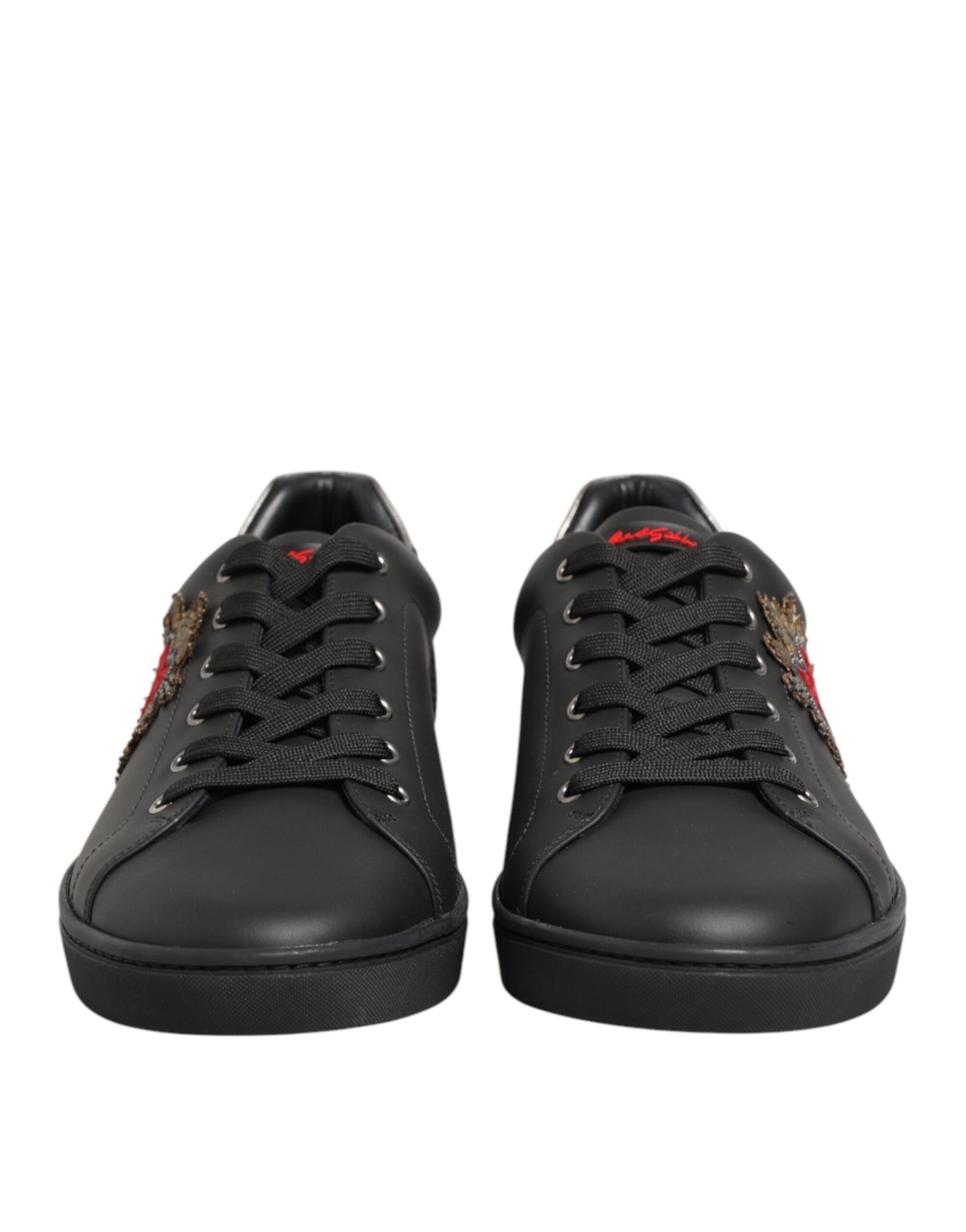 Dolce & Gabbana Schwarze Leder-Sneaker mit Herz-Verzierung