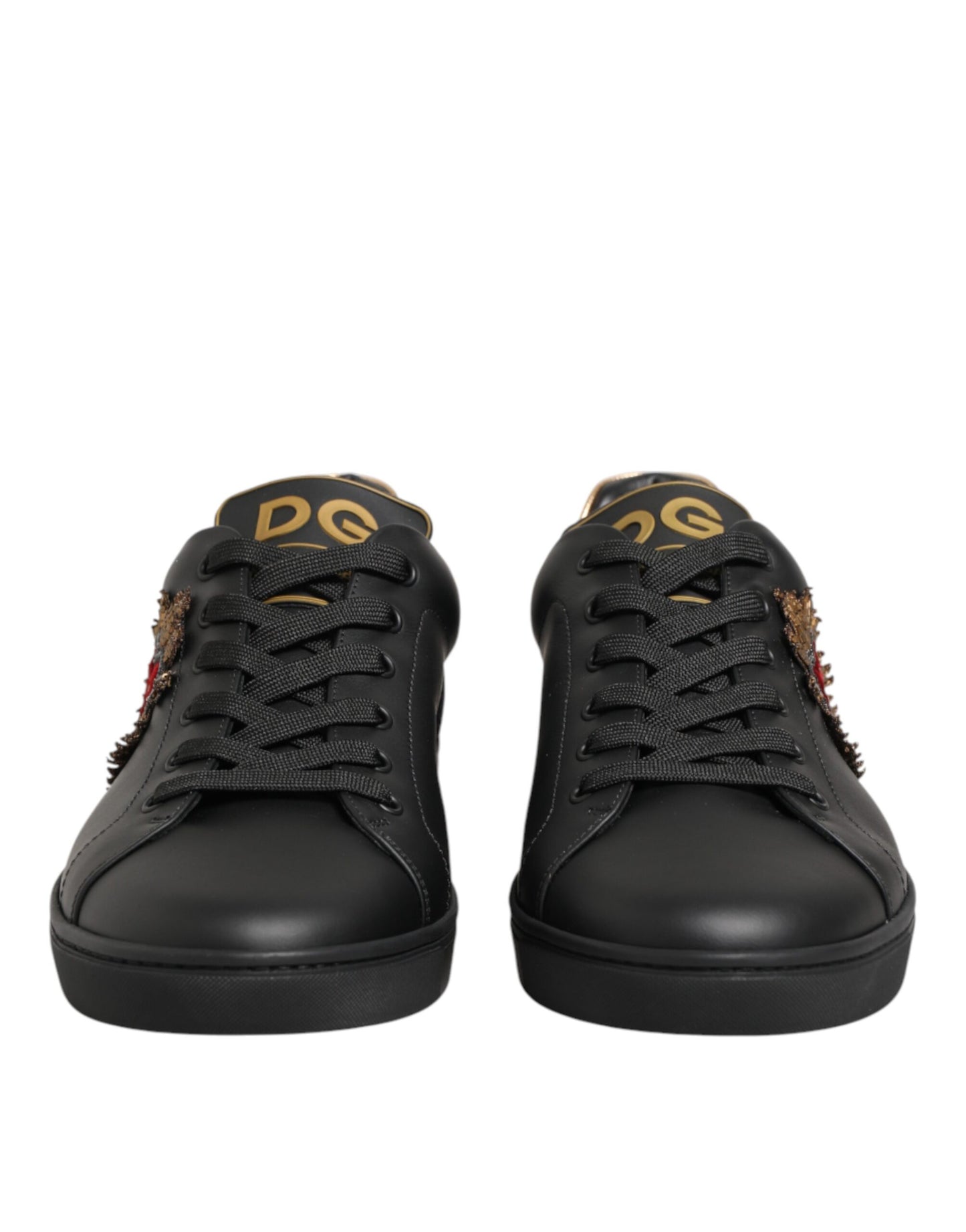 Dolce & Gabbana Schwarze Leder-Sneakers mit Herz-Verzierung