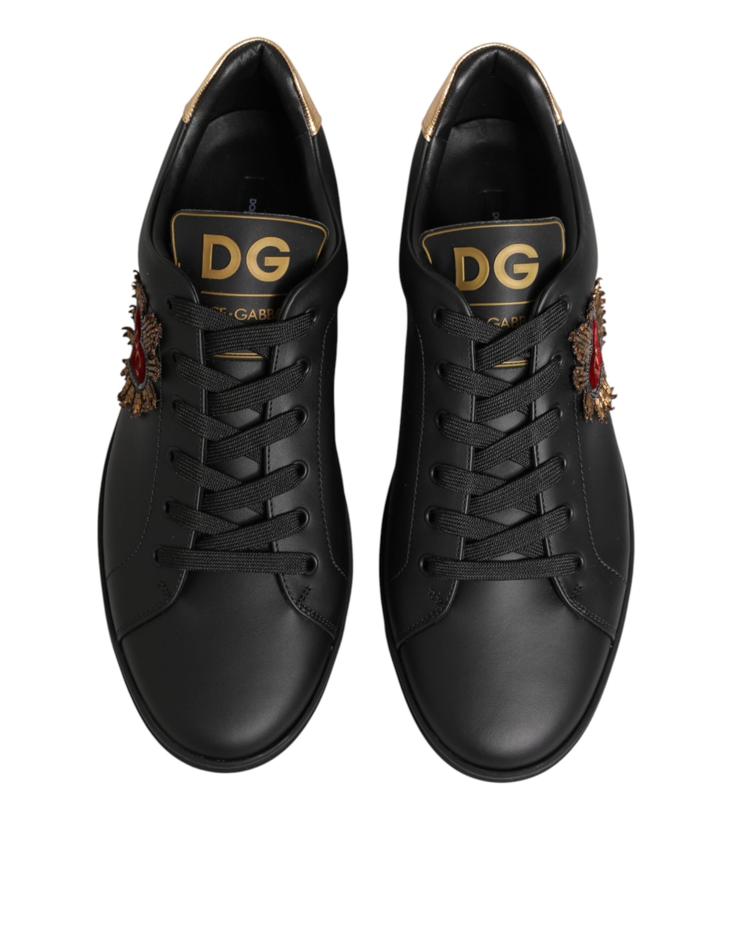 Dolce & Gabbana Schwarze Leder-Sneakers mit Herz-Verzierung