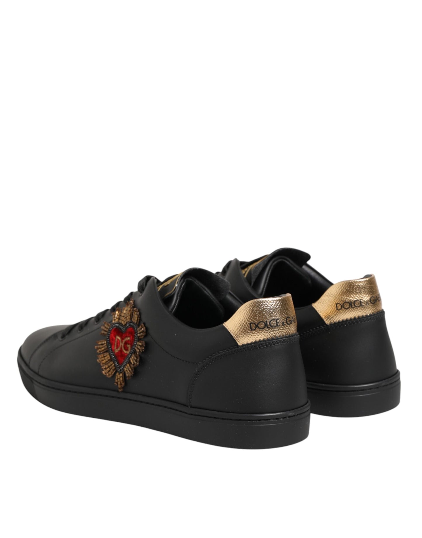 Dolce & Gabbana Schwarze Leder-Sneakers mit Herz-Verzierung