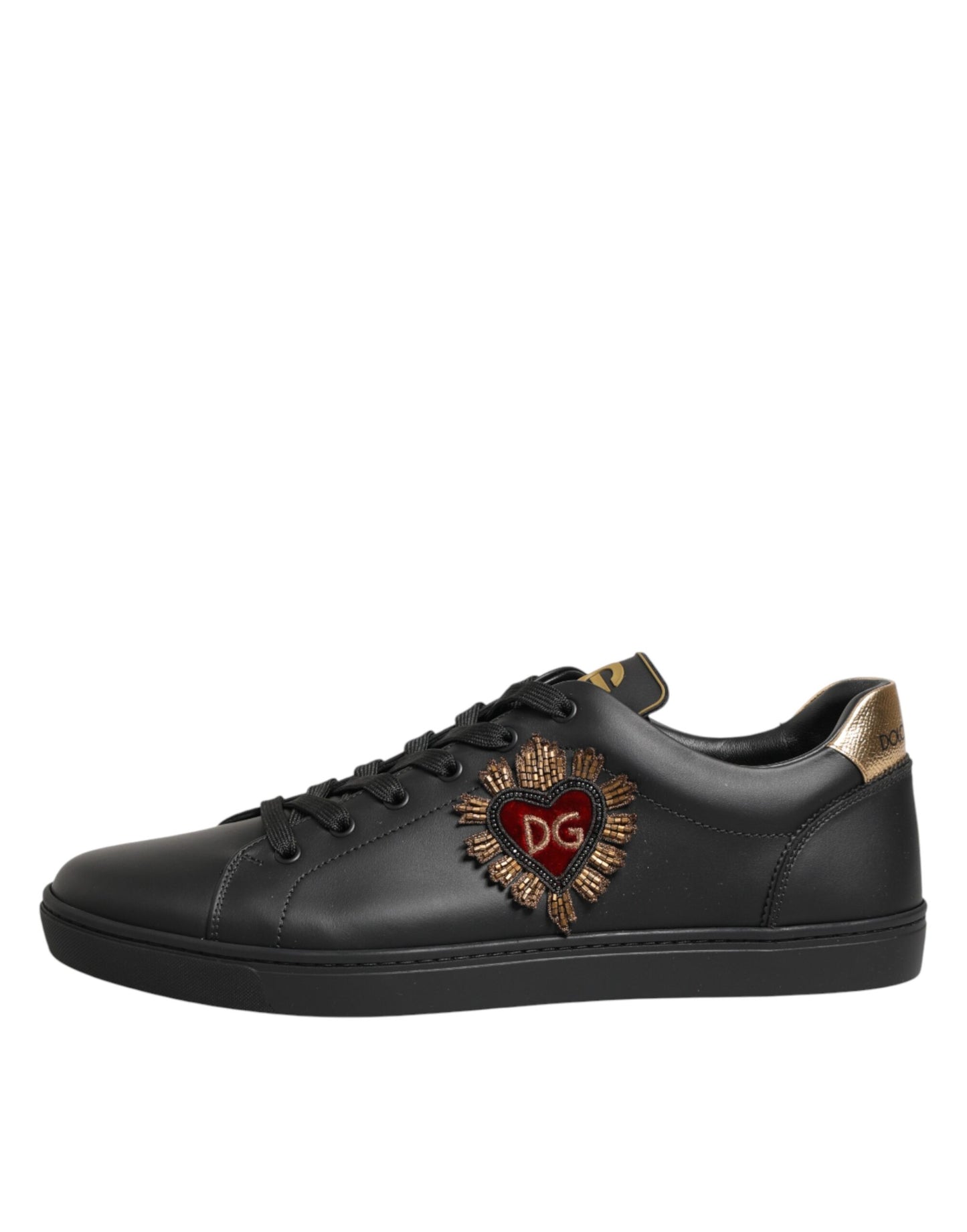 Dolce & Gabbana Schwarze Leder-Sneakers mit Herz-Verzierung