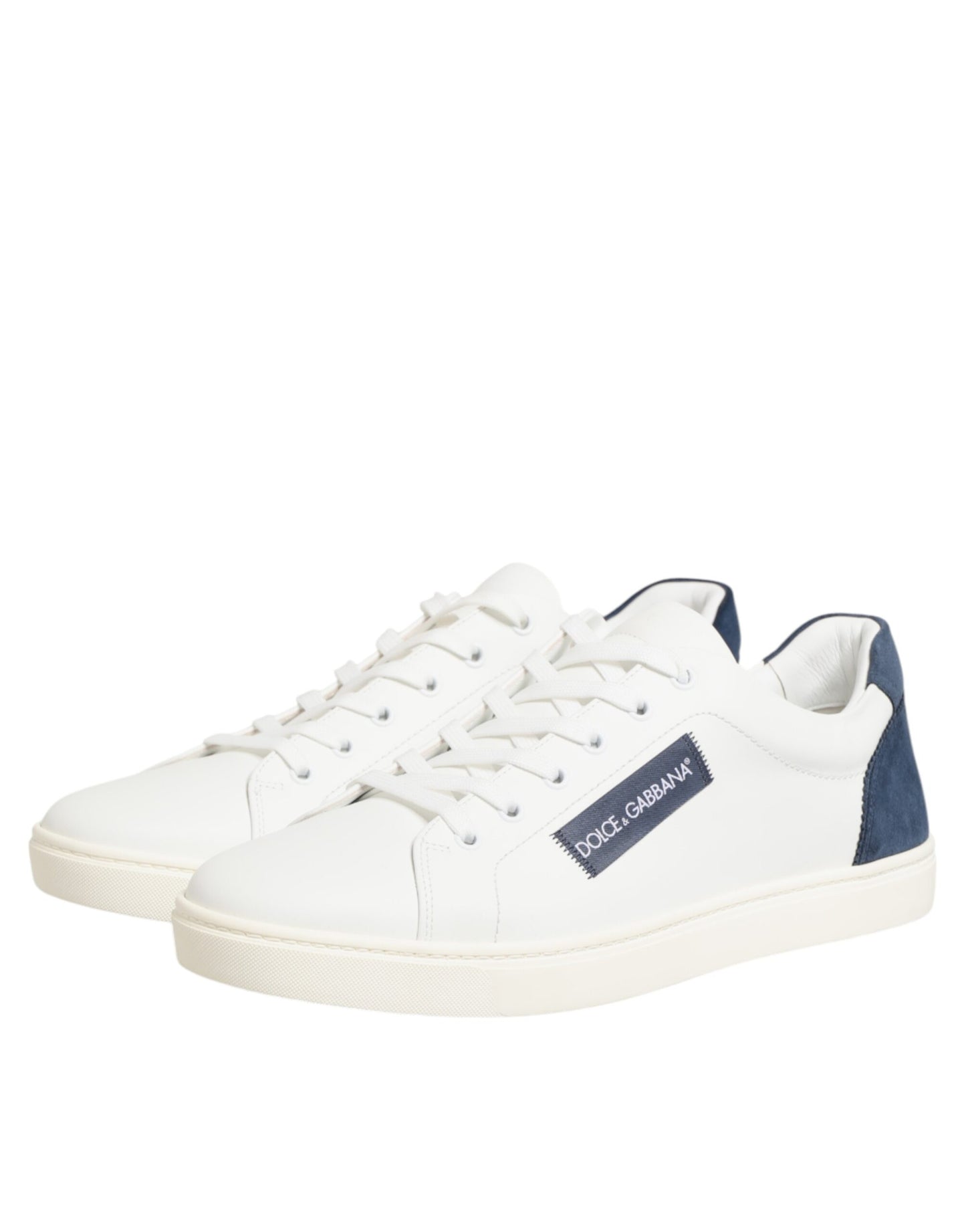 Dolce & Gabbana Weiße und blaue Sneakers aus Leder mit Logo-Patch