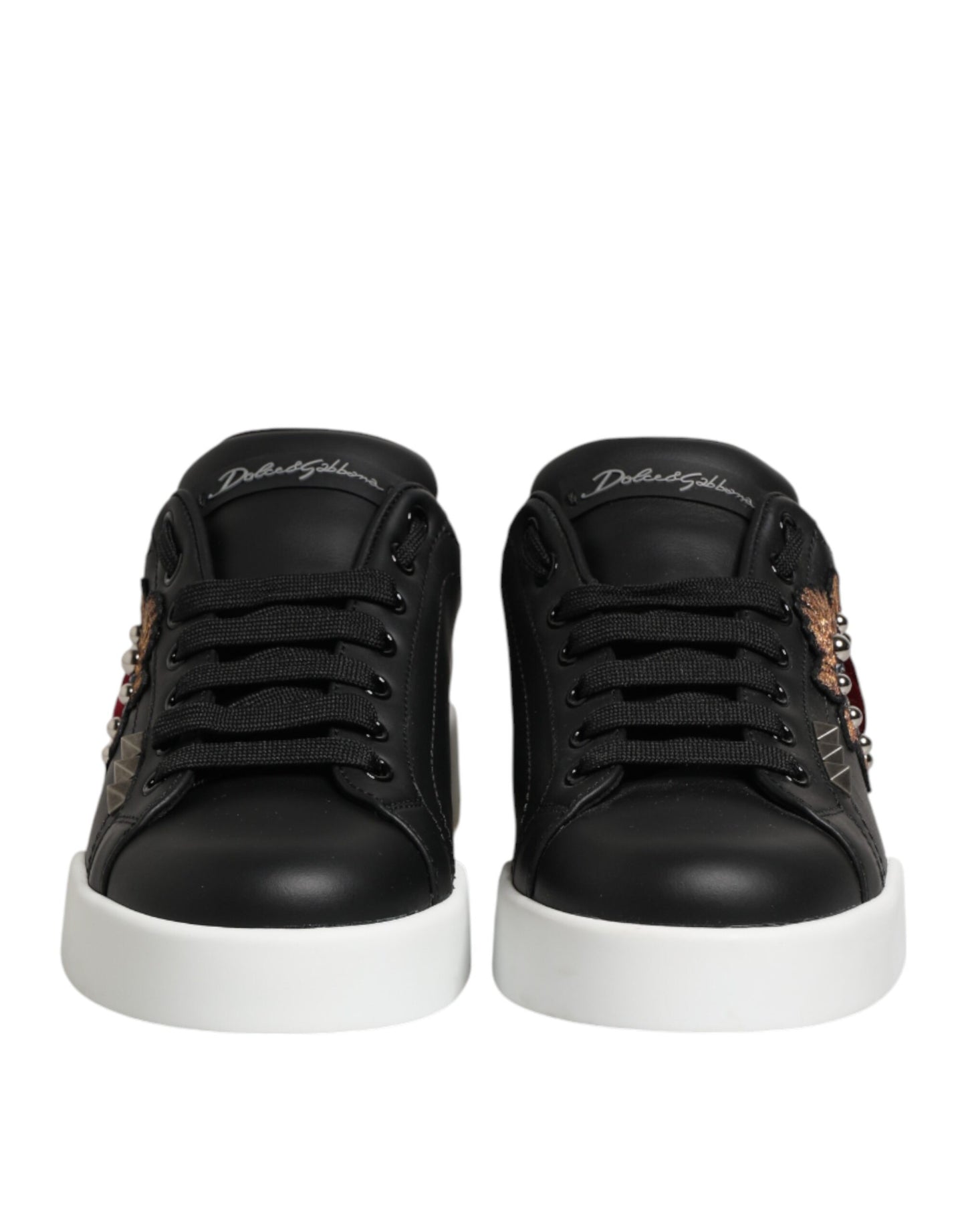 Dolce & Gabbana Schwarze Sneakers aus Leder mit Herz-Applikation