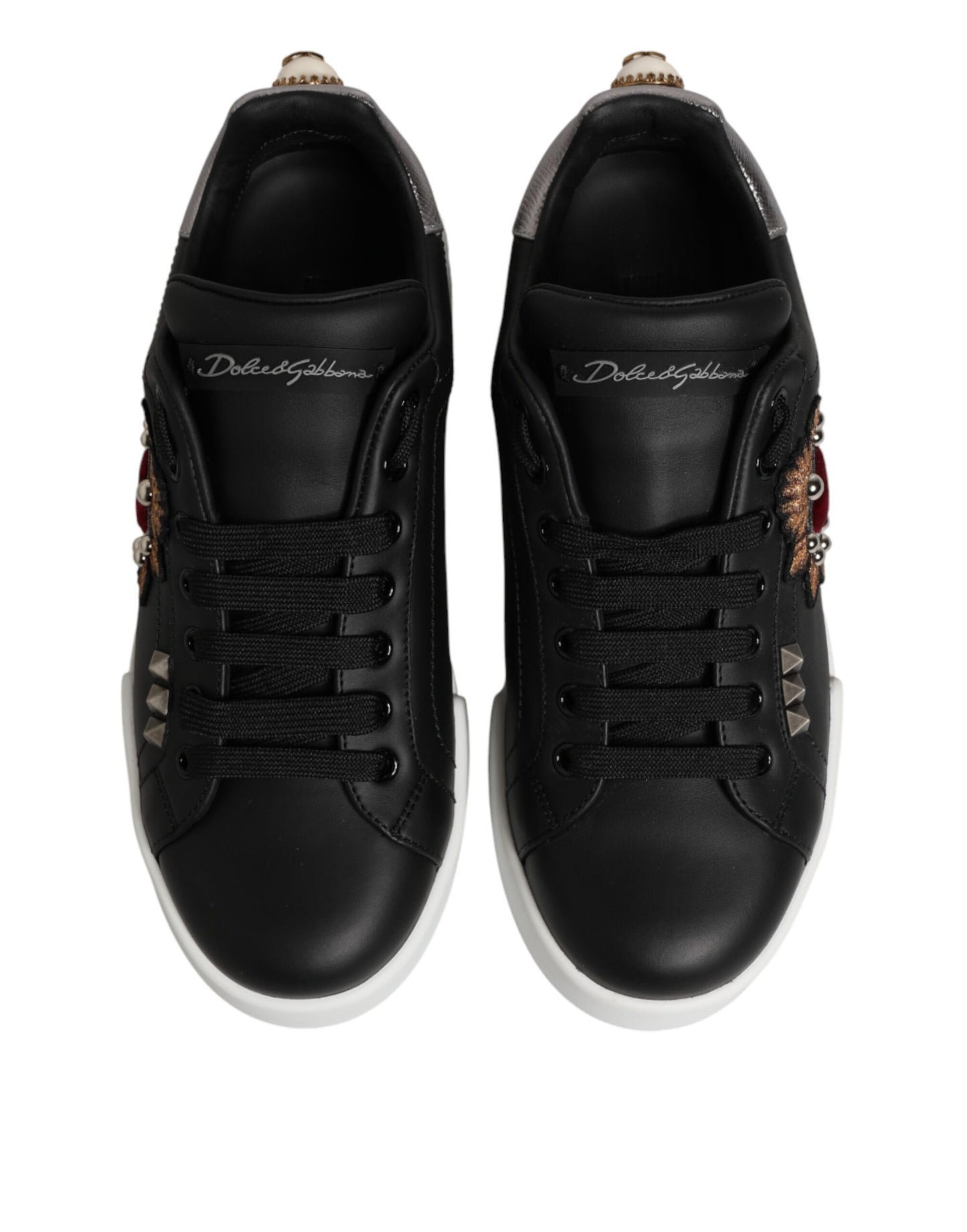 Dolce & Gabbana Schwarze Sneakers aus Leder mit Herz-Applikation