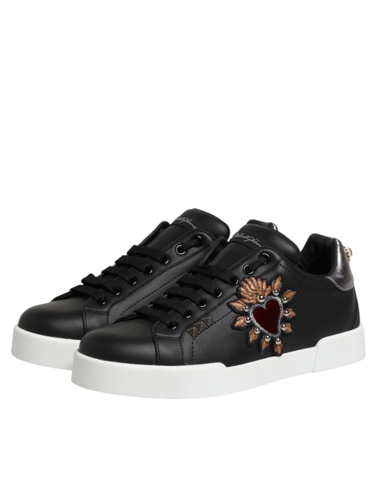 Dolce & Gabbana Schwarze Sneakers aus Leder mit Herz-Applikation