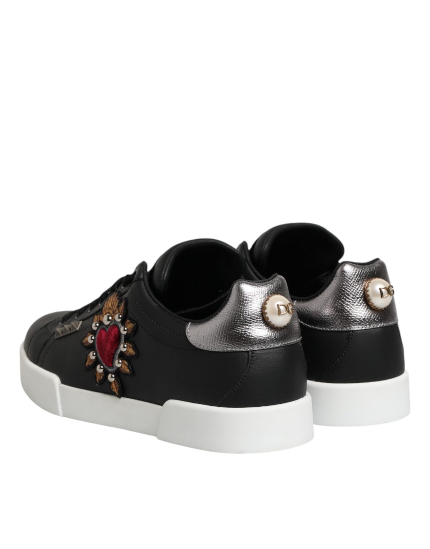 Dolce & Gabbana Schwarze Sneakers aus Leder mit Herz-Applikation