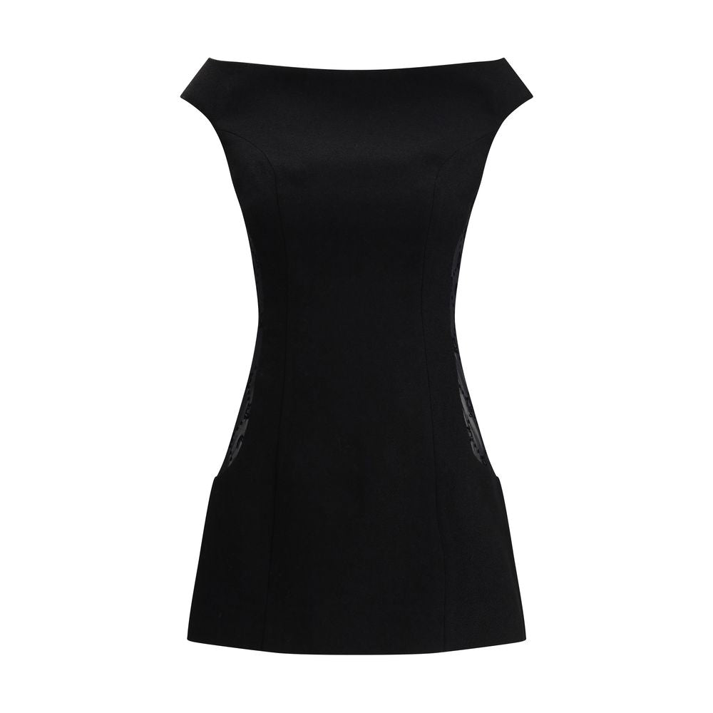 Marine Serre Schwarzes Bouclé-Wollkleid