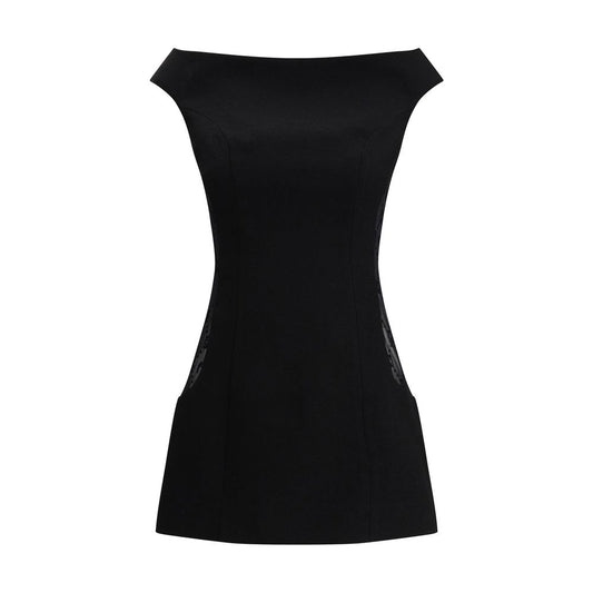 Marine Serre Schwarzes Bouclé-Wollkleid