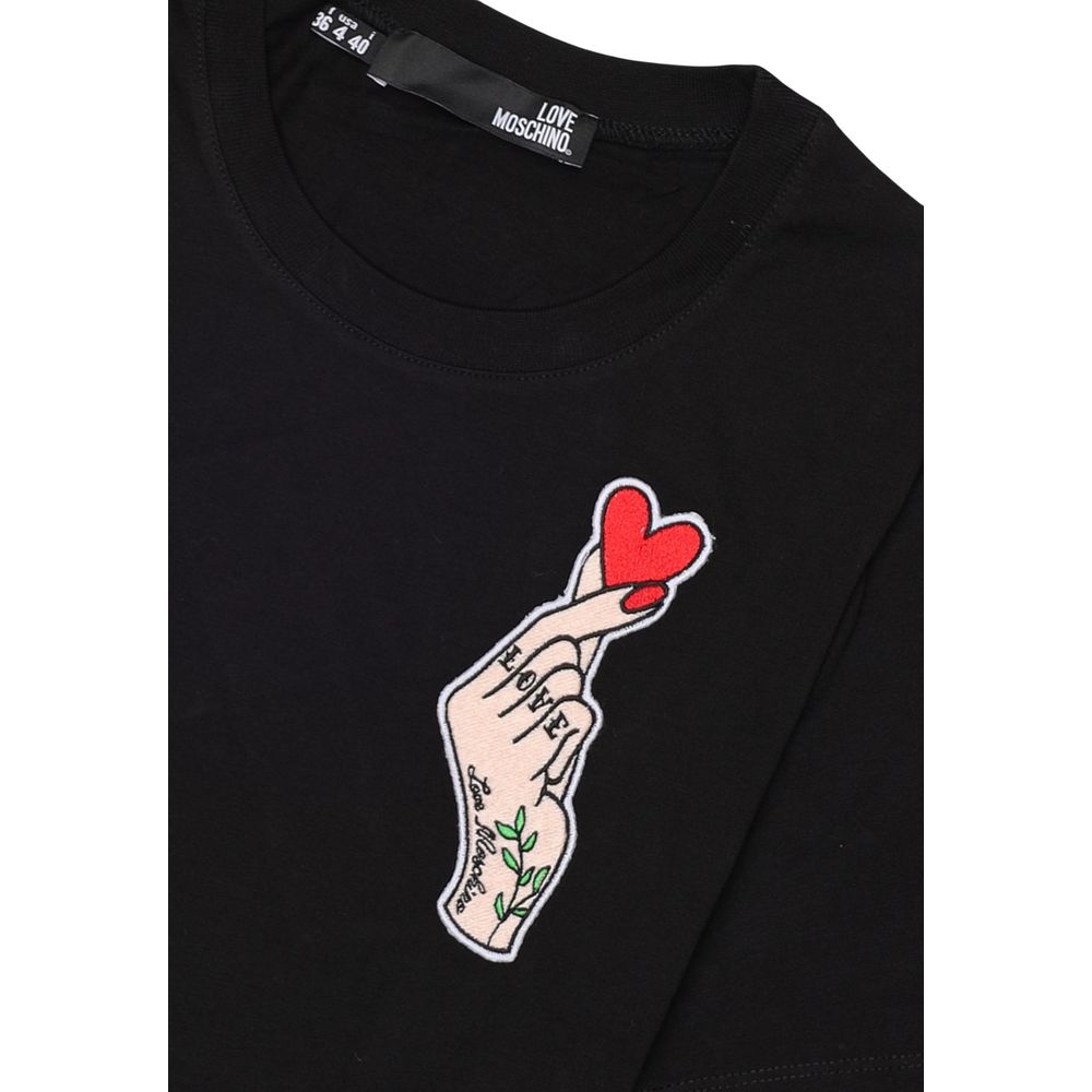 Love Moschino Schwarzes Baumwoll-T-Shirt