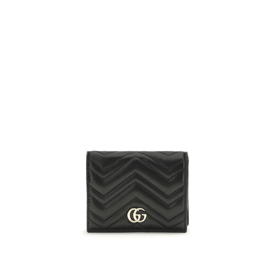 Gucci Schwarzes Lammleder-Portemonnaie mit GG-Marmont-Muster