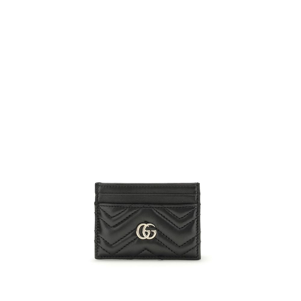 Gucci Schwarzes Lammleder-Portemonnaie mit GG-Marmont-Muster