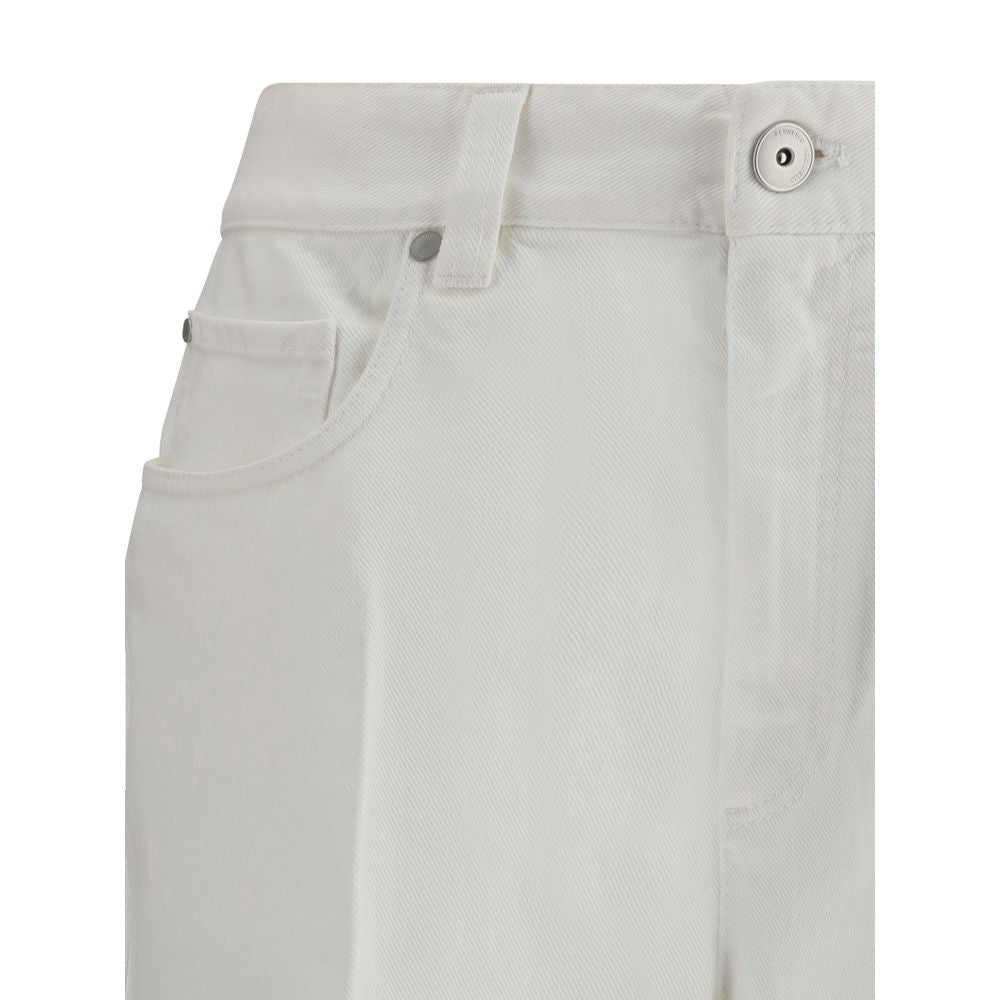 Brunello Cucinelli Weiße Baumwoll-Cropped-Jeans