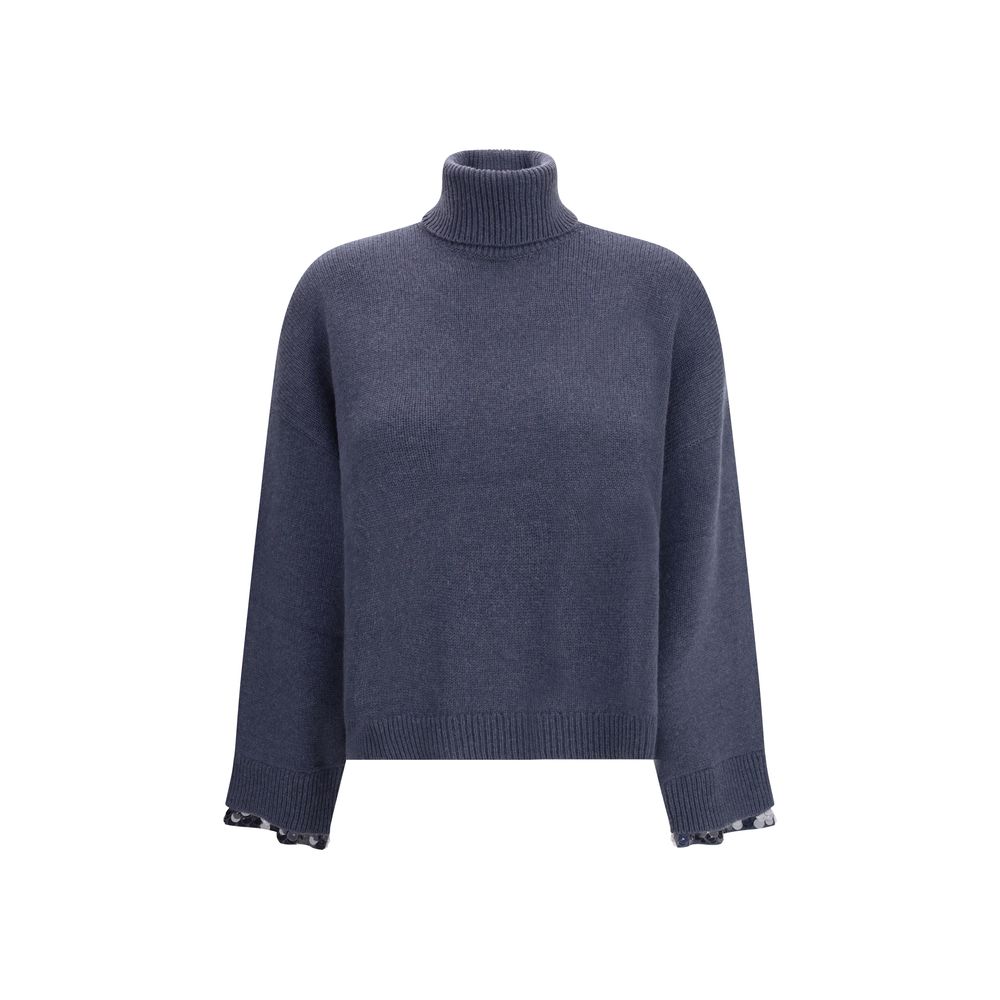 Brunello Cucinelli Blauer Woll-Rollkragenpullover aus Fleece