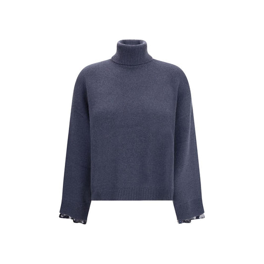 Brunello Cucinelli Blauer Woll-Rollkragenpullover aus Fleece