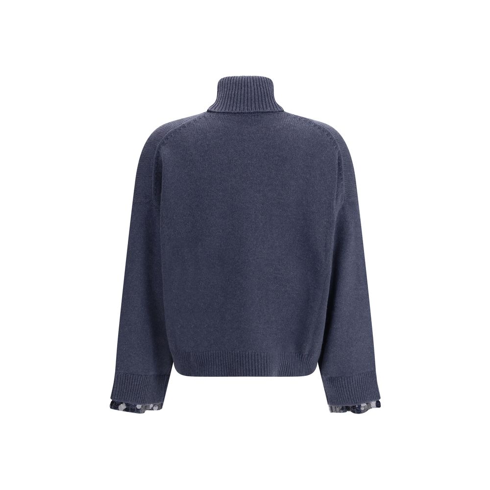Brunello Cucinelli Blauer Woll-Rollkragenpullover aus Fleece