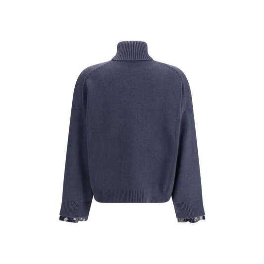 Brunello Cucinelli Blauer Woll-Rollkragenpullover aus Fleece