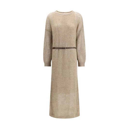 Brunello Cucinelli Beigefarbenes Mohair-Kleid im Casual-Look