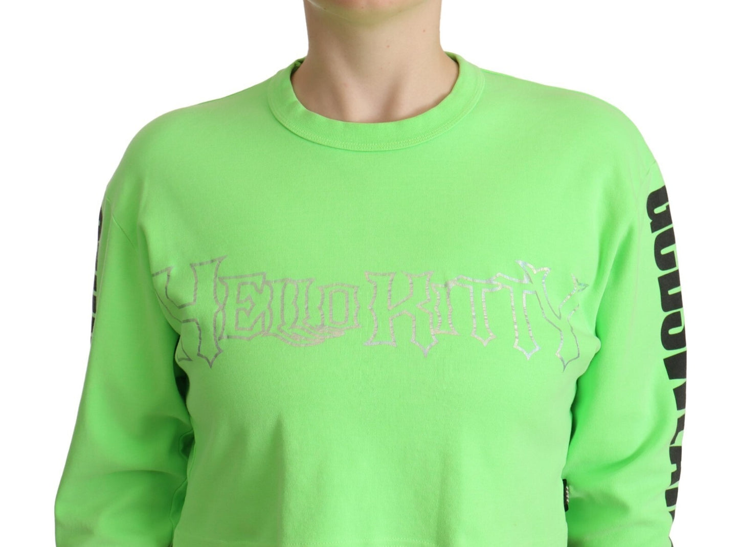 GCDS Mintgrüner Bedruckter Langarm-Cropped-Pullover