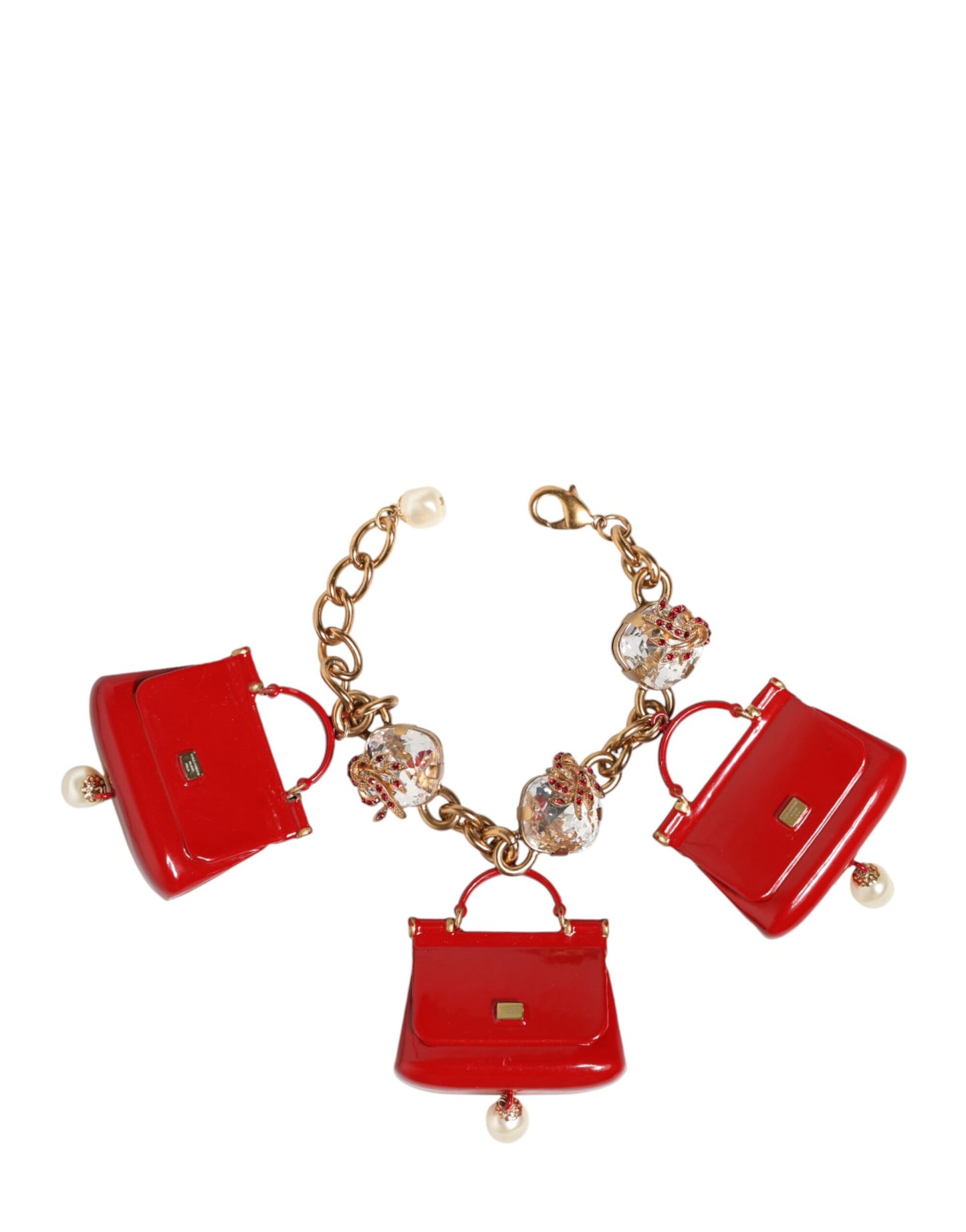 Dolce & Gabbana Gold-Bronze-Armband mit Taschen-Anhänger und Kristallverzierung