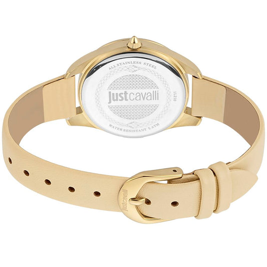 Just Cavalli Beigefarbene Leder-Armbanduhr