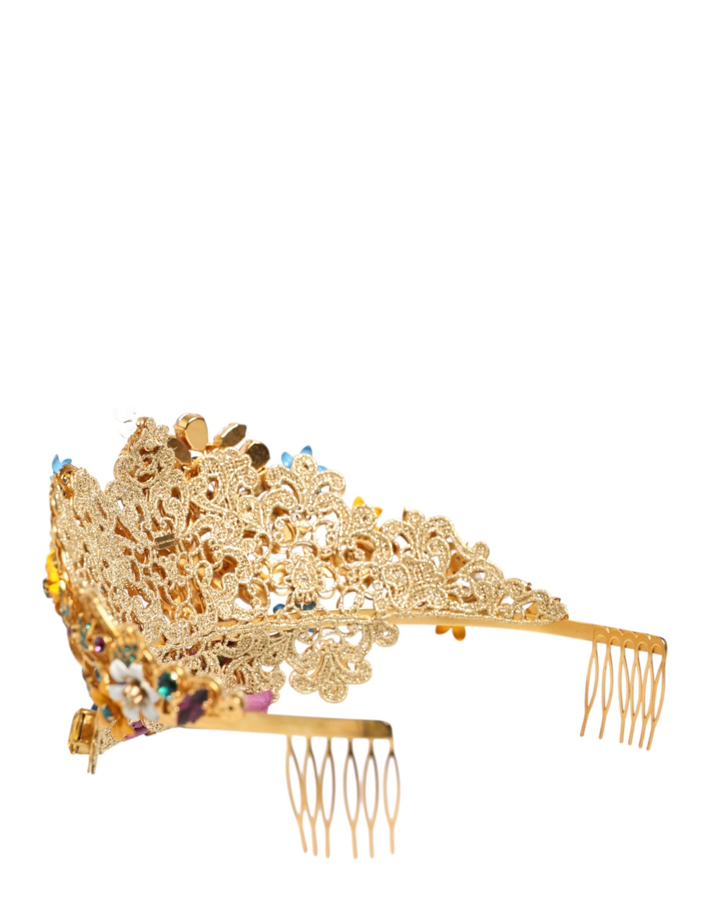 Dolce & Gabbana Goldene Messing-Kristall-Tiara mit Hortensien-Blüten