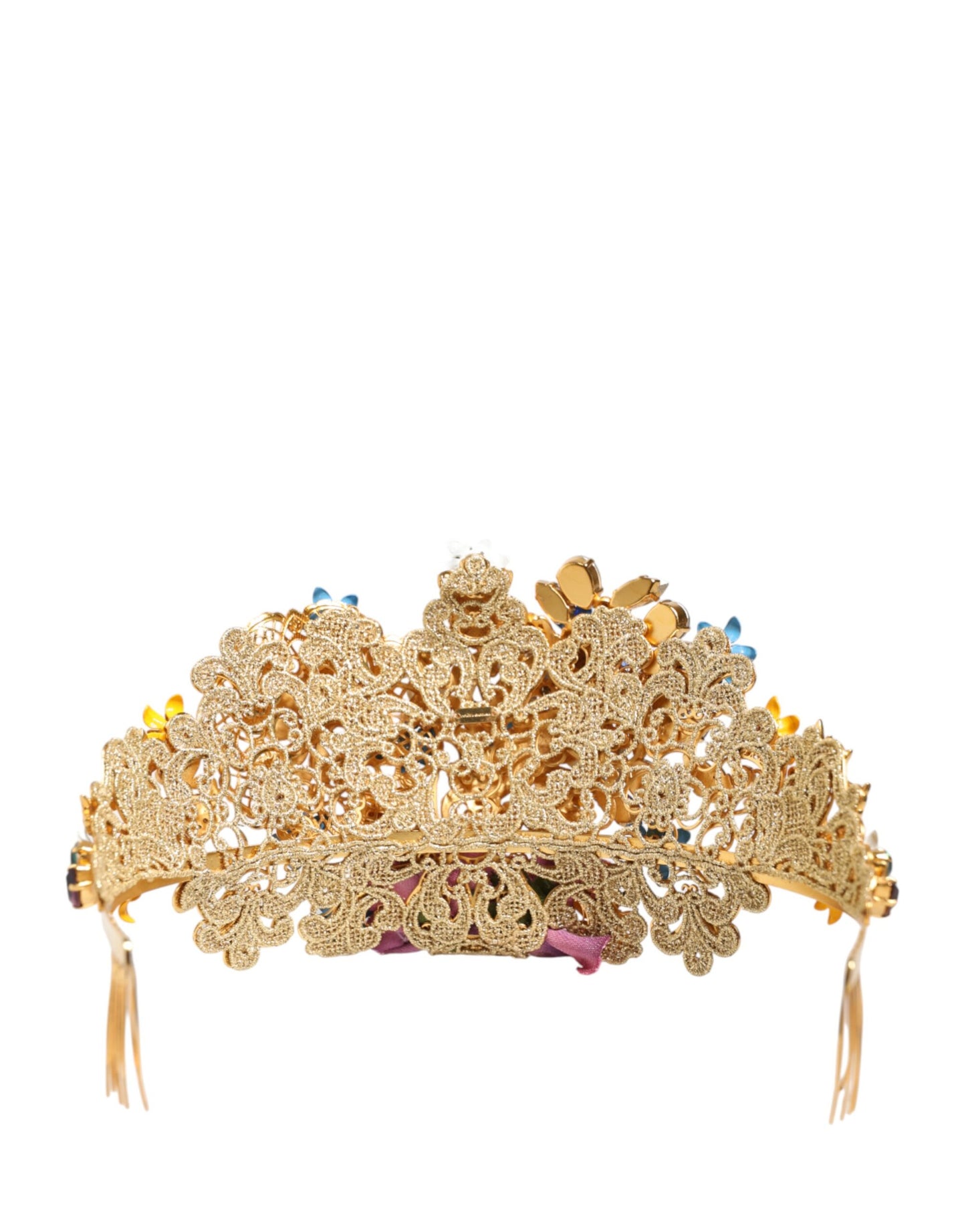 Dolce & Gabbana Goldene Messing-Kristall-Tiara mit Hortensien-Blüten