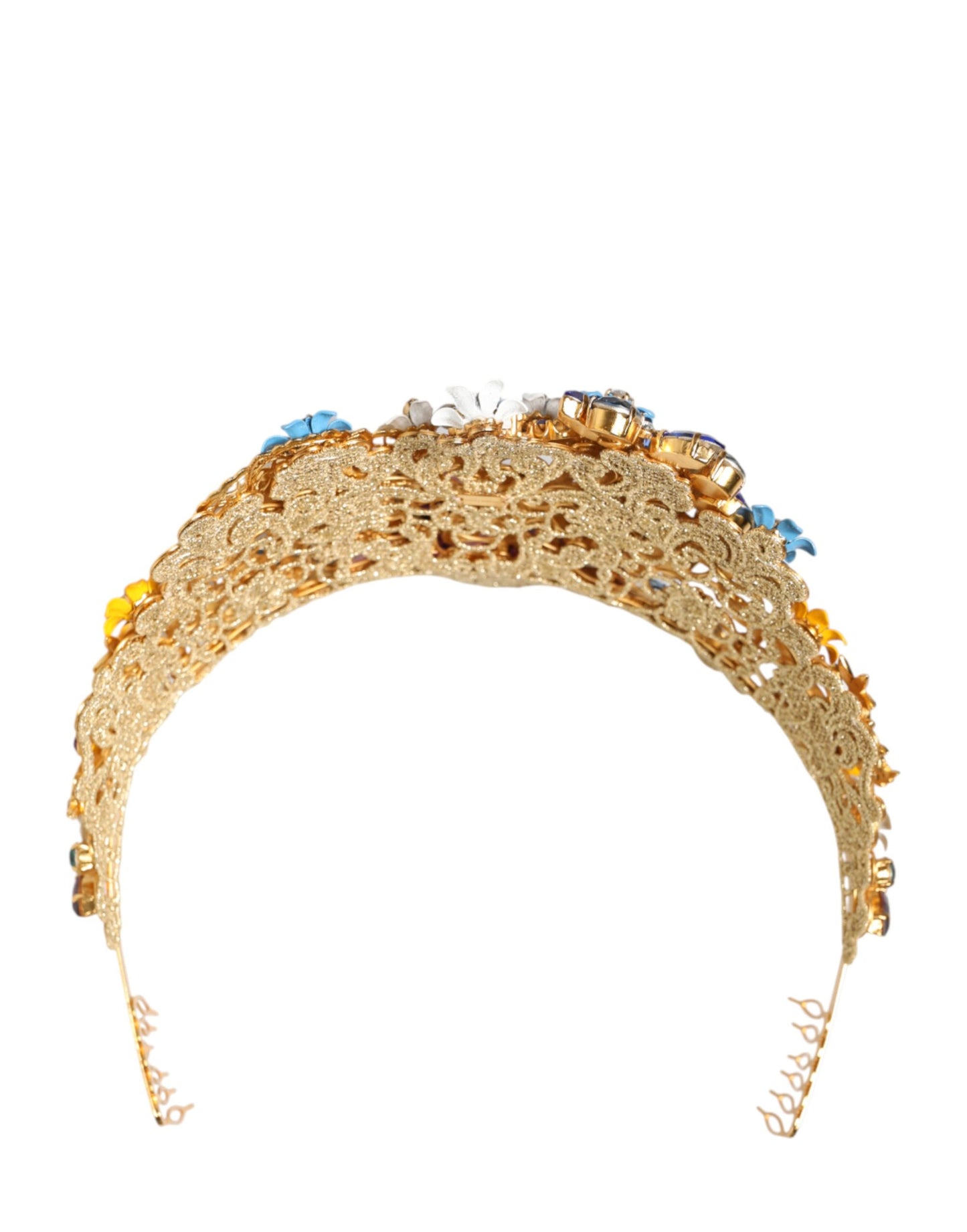 Dolce & Gabbana Goldene Messing-Kristall-Tiara mit Hortensien-Blüten