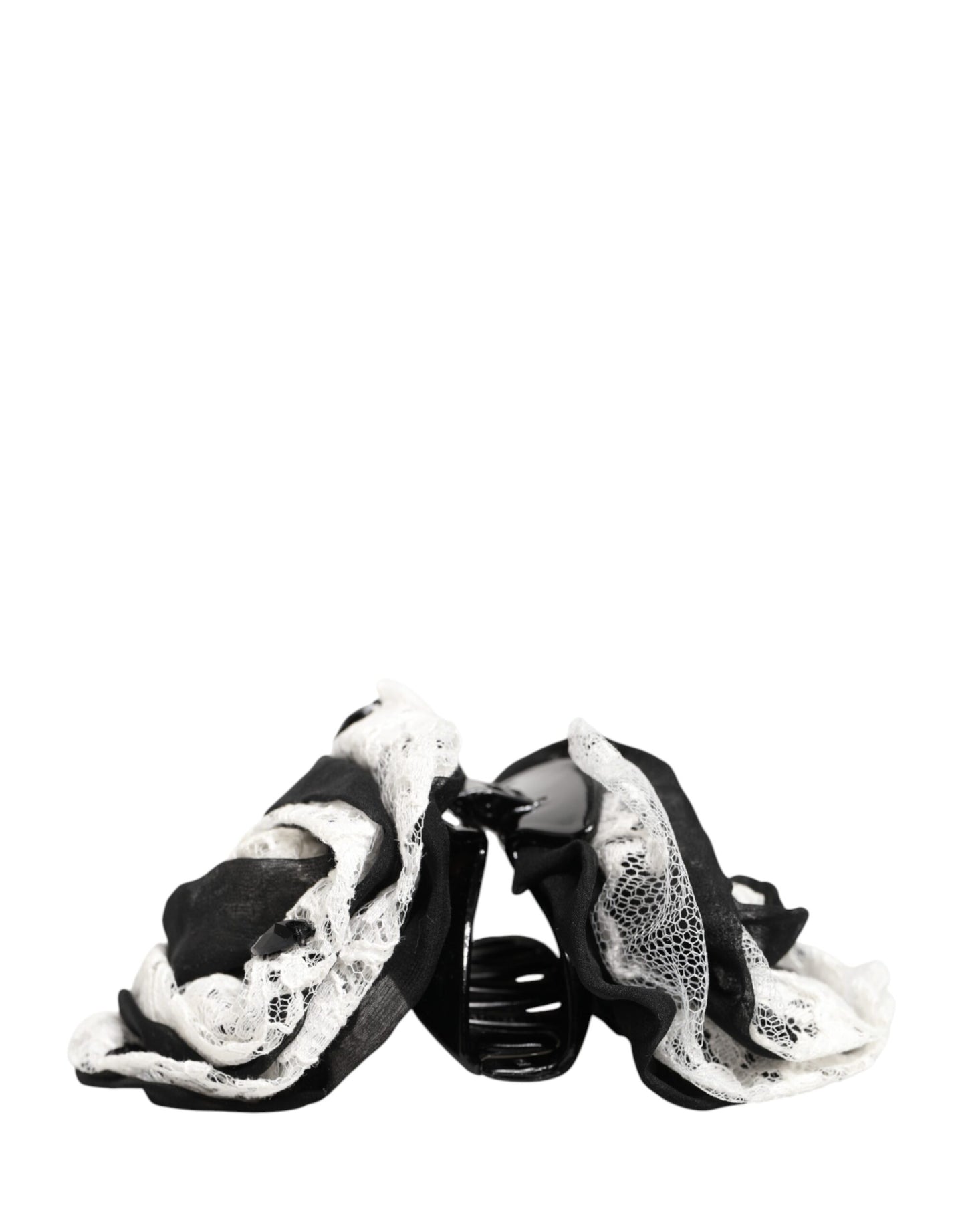 Dolce & Gabbana Haarspange aus Seide mit floraler Spitze und Kristallen in Schwarz-Weiß