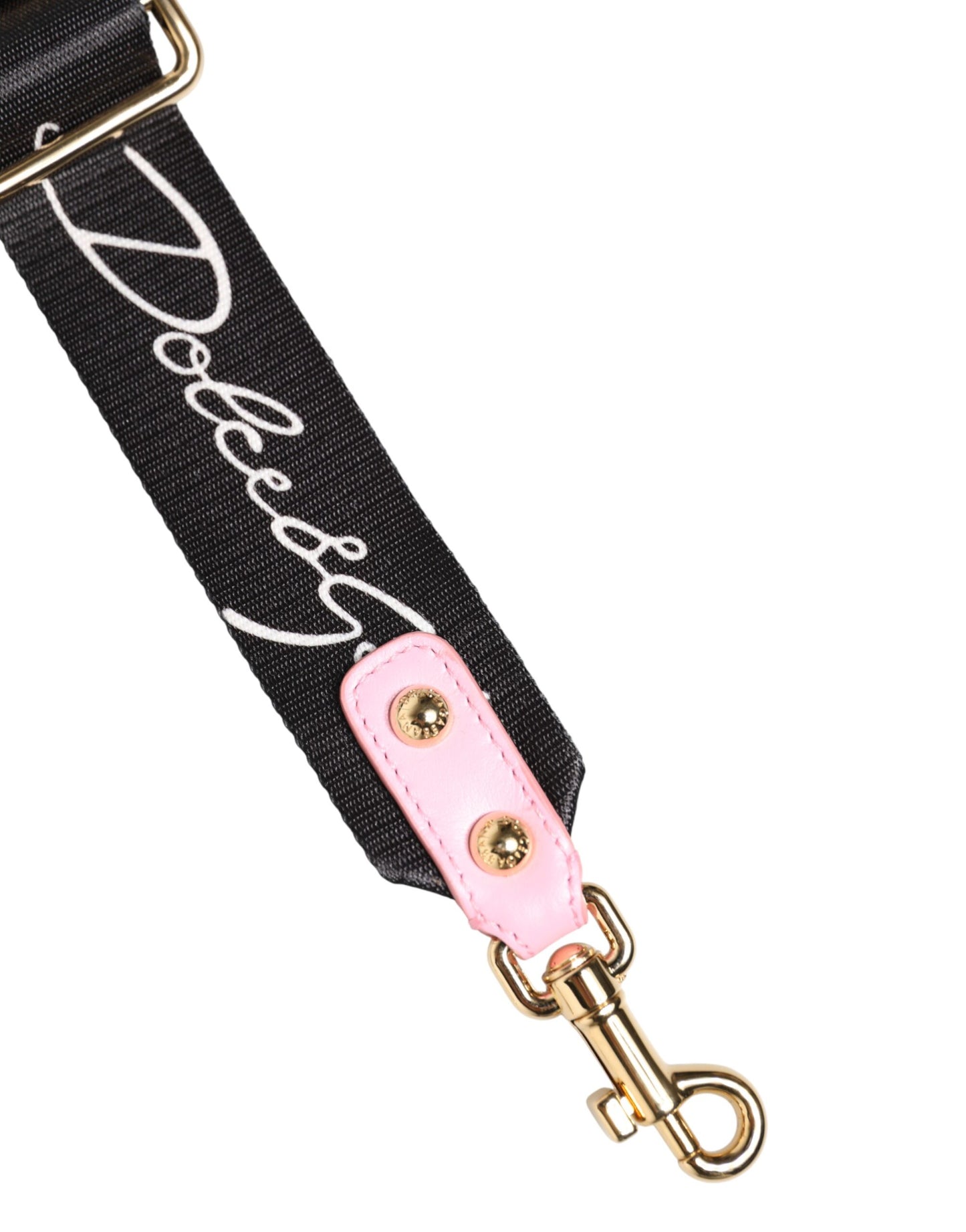 Dolce & Gabbana Schulterriemen aus schwarzem Canvas mit rosa Herz-Logo