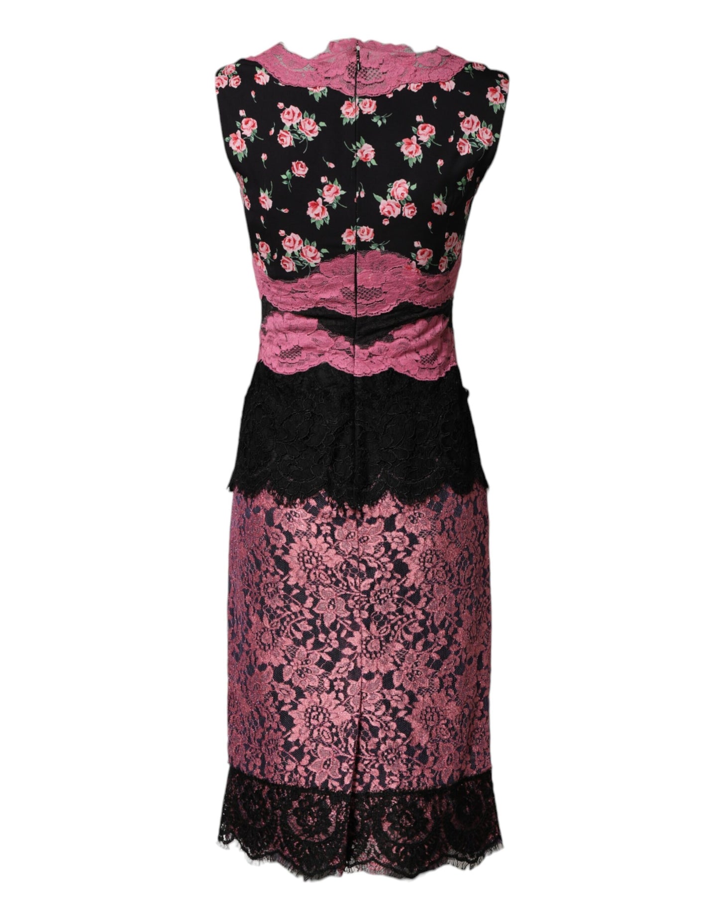 Dolce & Gabbana Schwarzes Seidenkleid mit rosa Blumenspitze