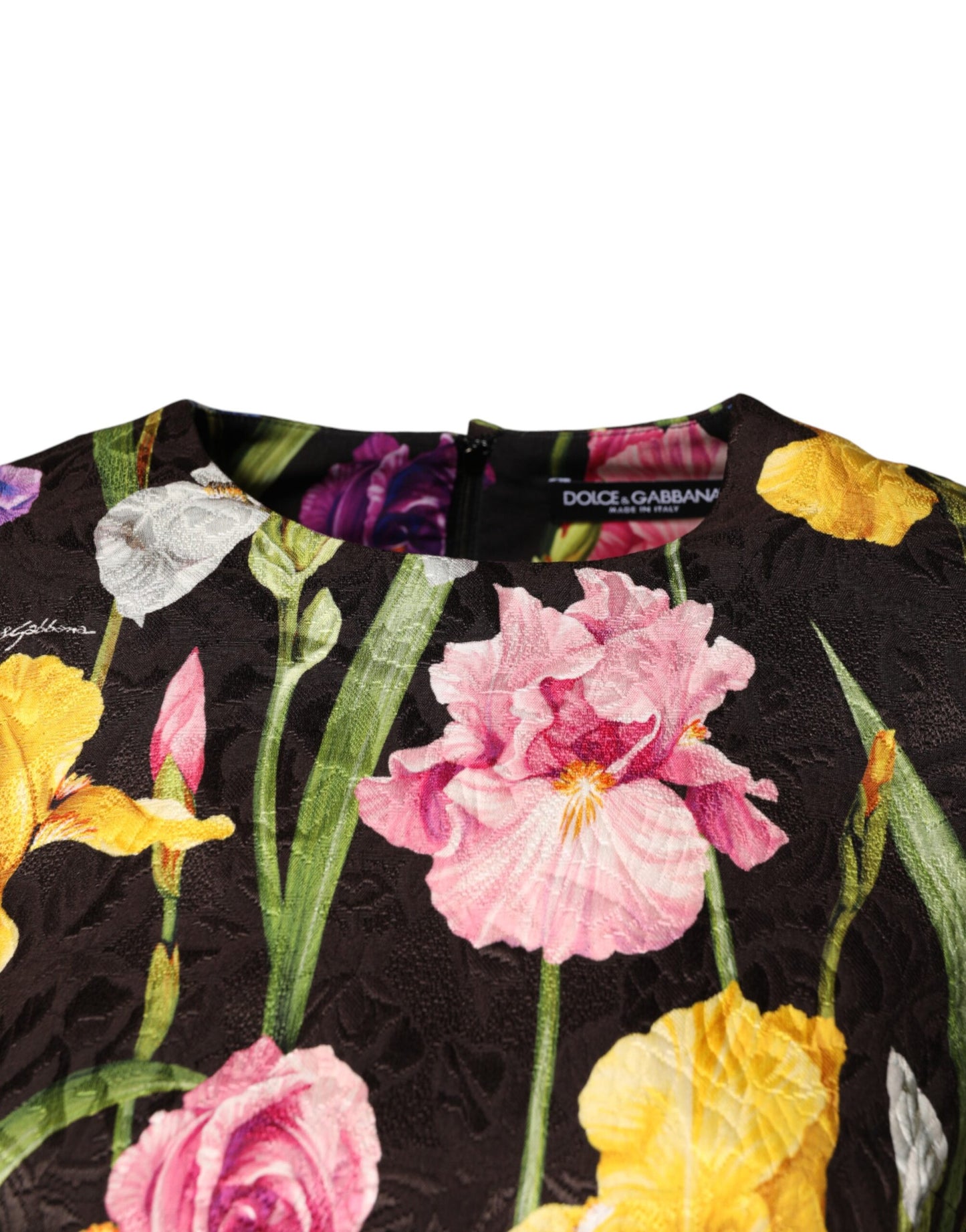 Dolce & Gabbana Schwarzes Blumen-Brocat-Kleid im A-Linien-Schnitt
