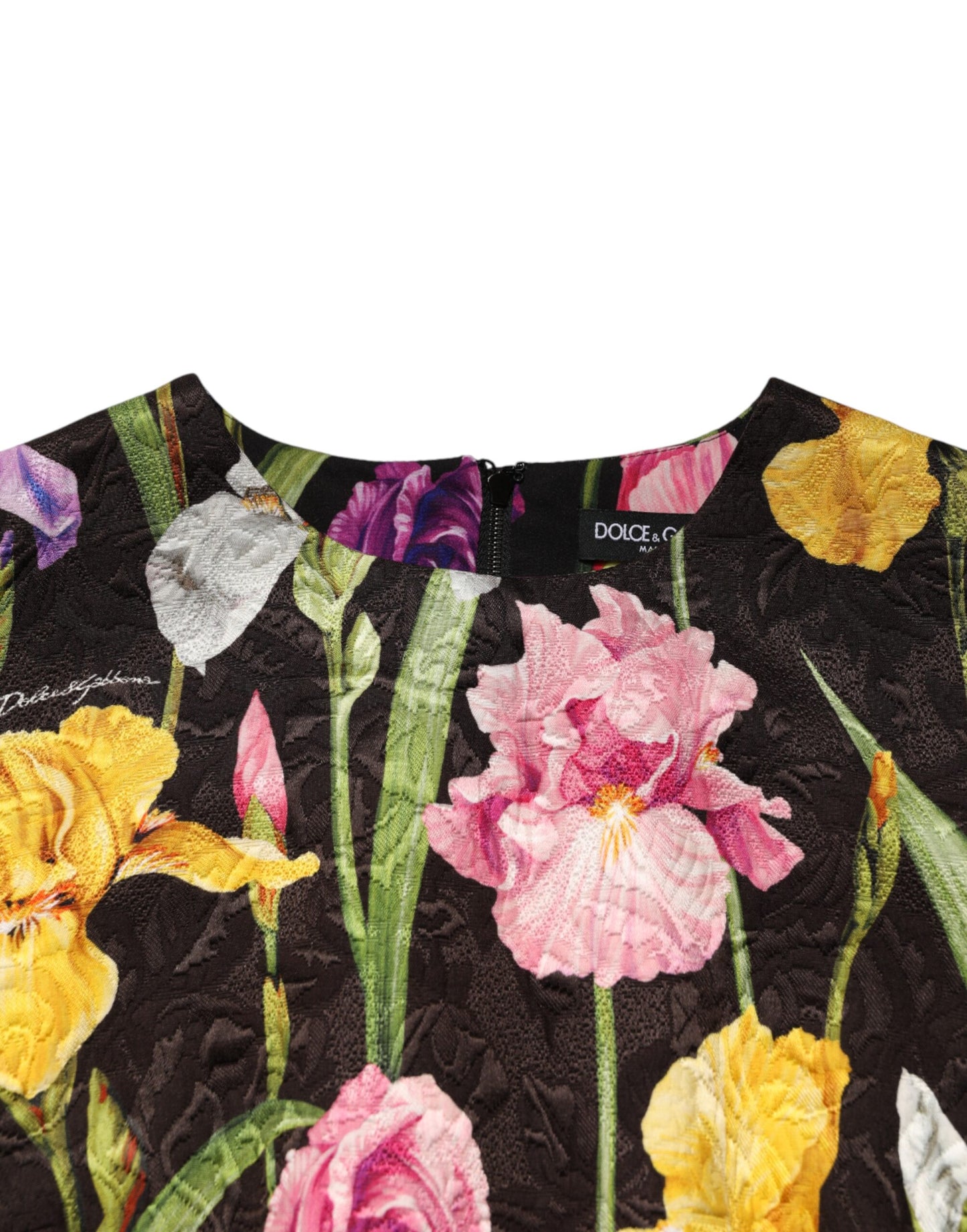 Dolce & Gabbana Schwarzes Blumen-Brocat-Kleid im A-Linien-Schnitt
