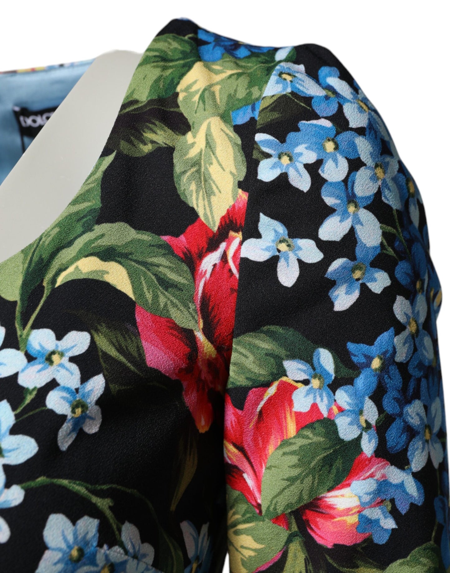 Dolce & Gabbana Schwarzes Midi-Etui-Kleid mit floralem Viskose-Print