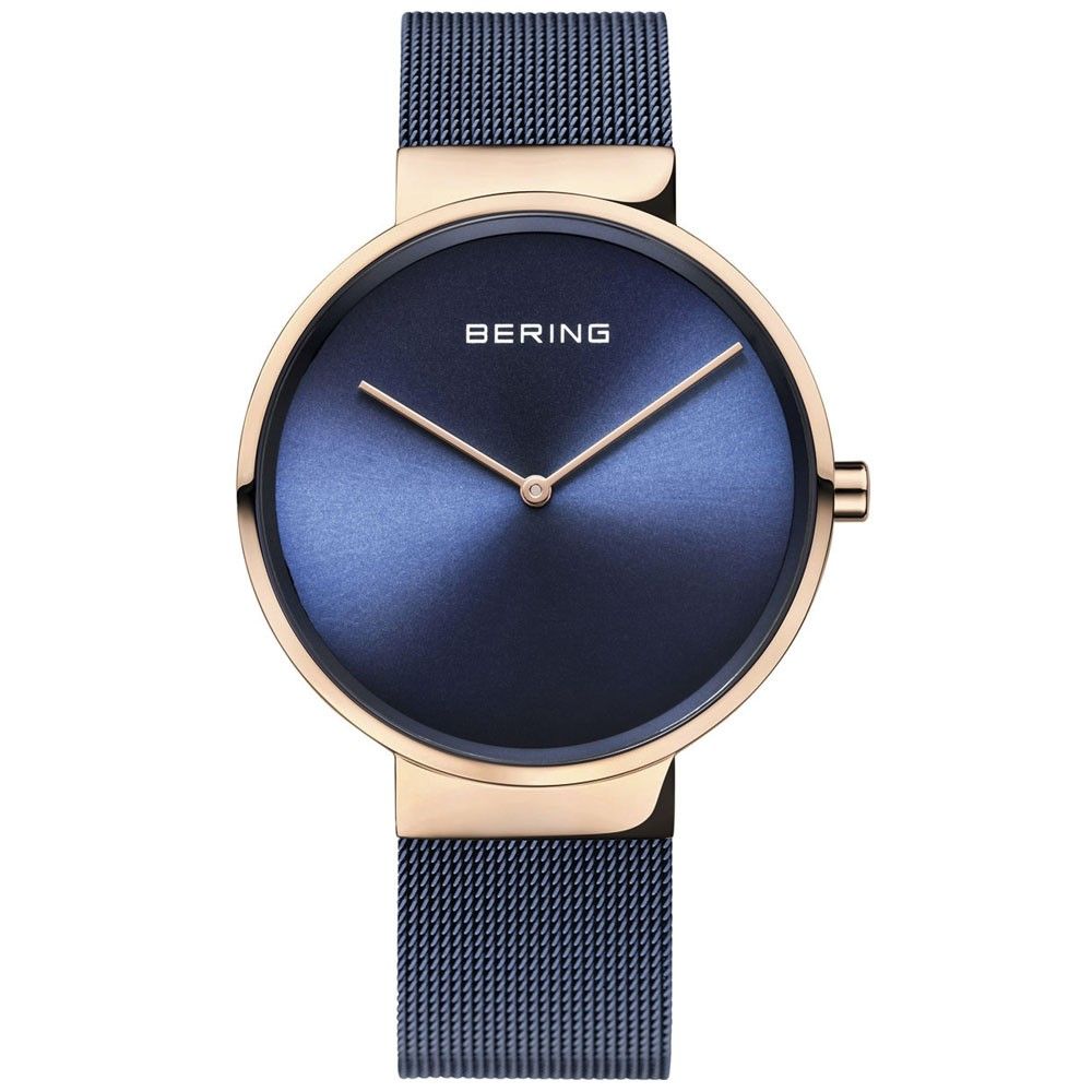 BERING Marineblaues Edelstahl-Armbanduhr