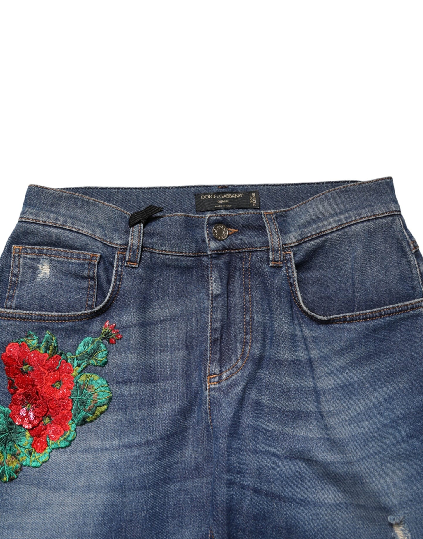 Dolce & Gabbana Blau bestickte Boyfriend-Jeans mit Blumenmuster