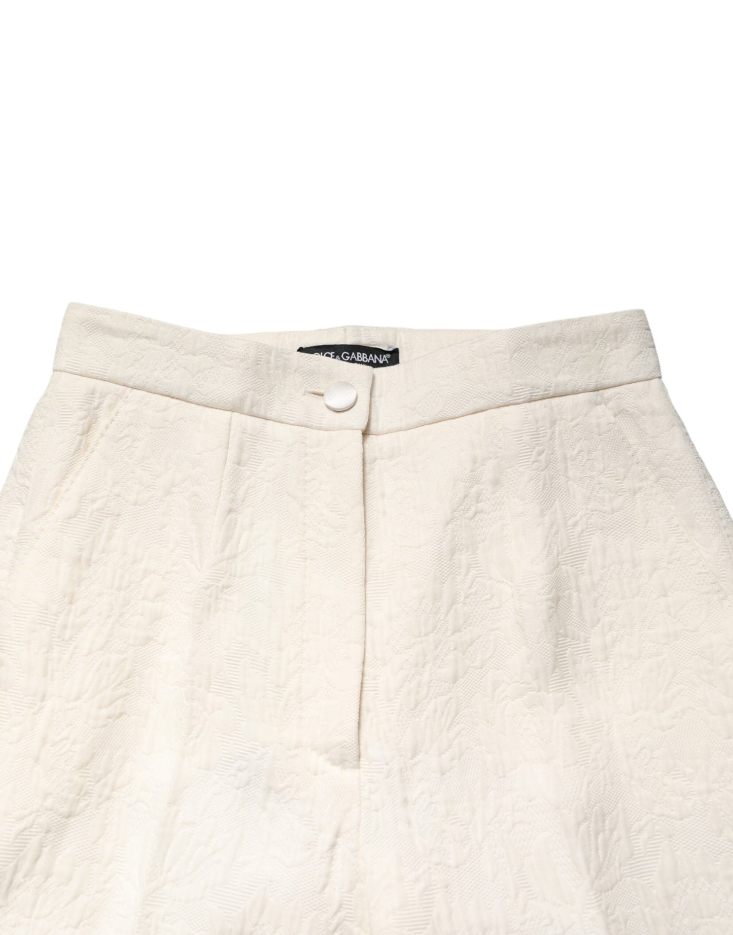 Dolce & Gabbana Weiße Baumwoll-Hose mit floralem Brokatmuster